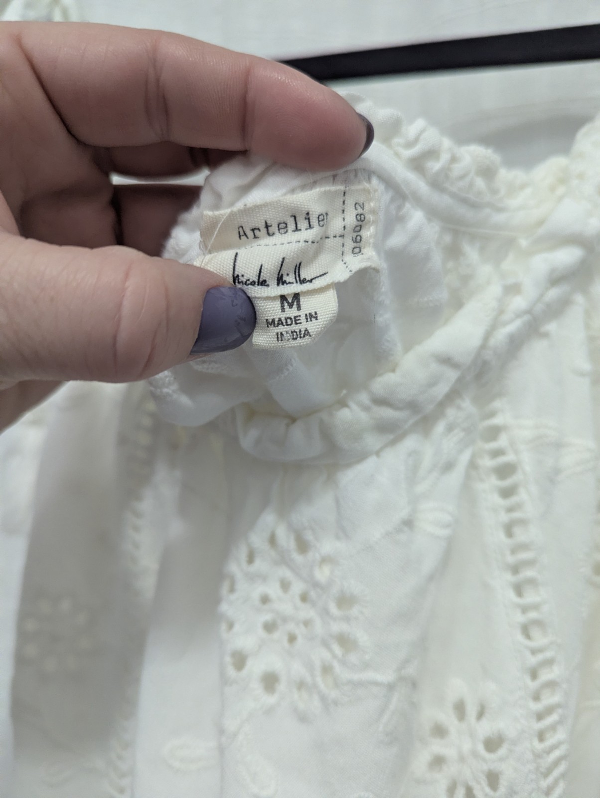 Nicole Miller Atelier White Floral Eyelet Tiered Peasant Mini Dress Babydoll Med