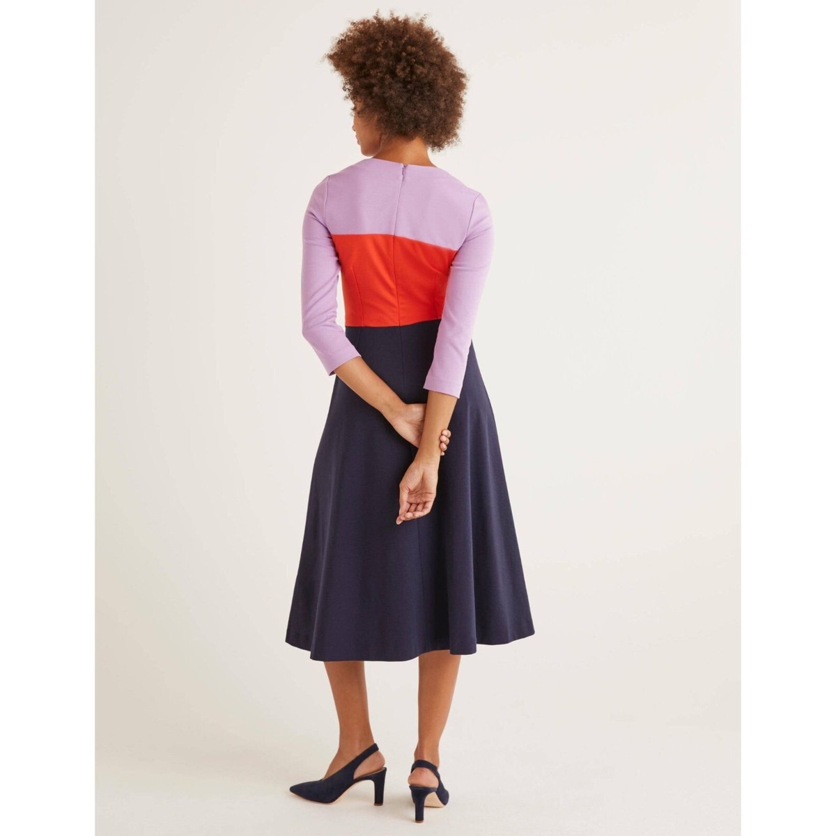 Boden Womens Purple Navy Blue Colorblock Fit & Flare Ivy Ponte Midi Dress Sz 6