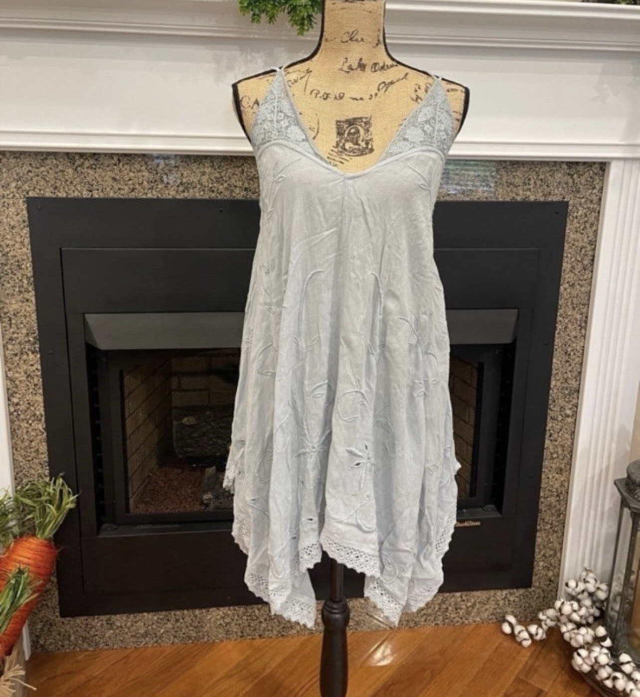 Free People Intimately Light Sky Blue Crochet Tank Flowy Dress Size XS NWT