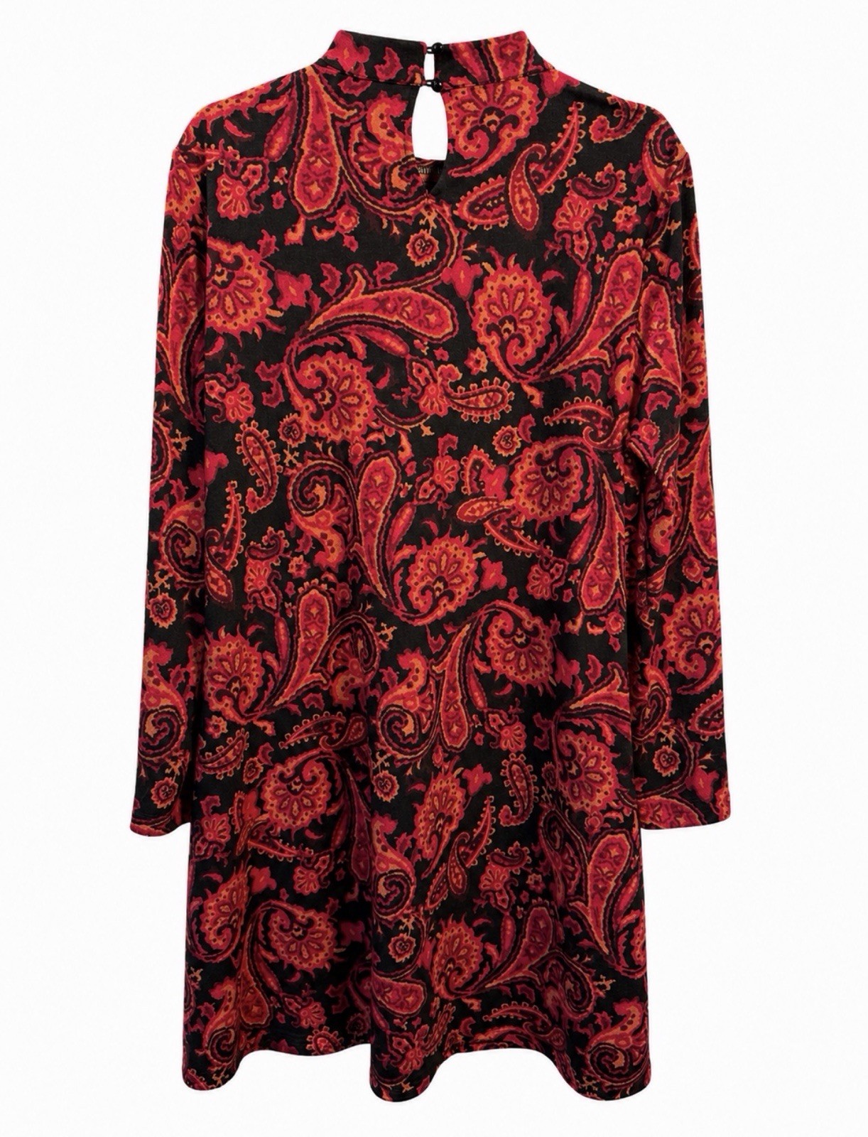 AGB Size L Black/Red Paisley Mock Neck Keyhole Long Sleeve Shift Dress