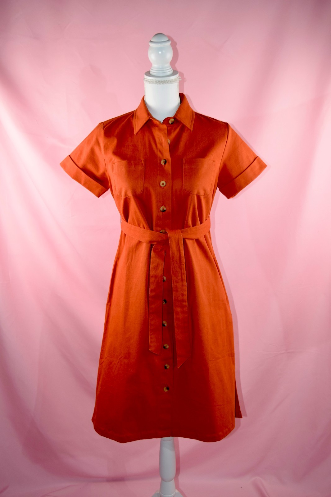 Chadwicks Petite Rust Orange Cotton Blend Button-Up Shirtdress | Size 4P