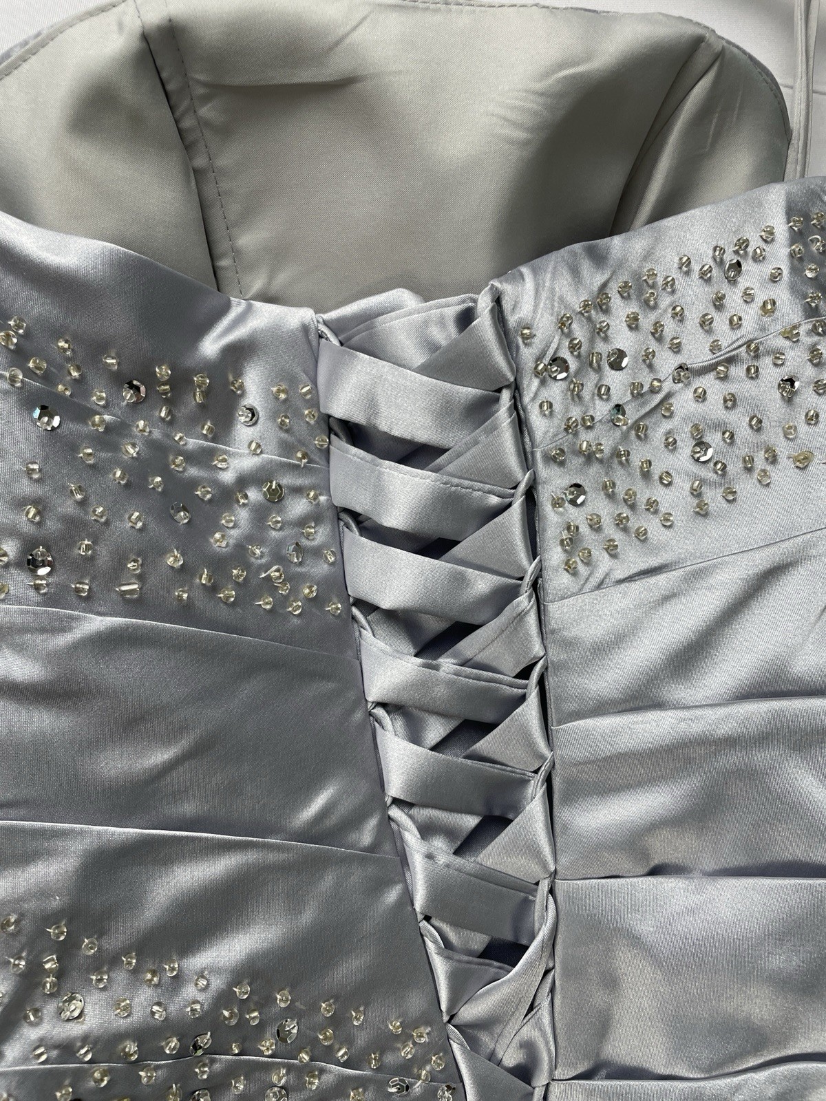 CUSTOM HAND MADE SATIN FORMAL EVENING PROM GOWN DRESS Size 4 – Beaded, Corset