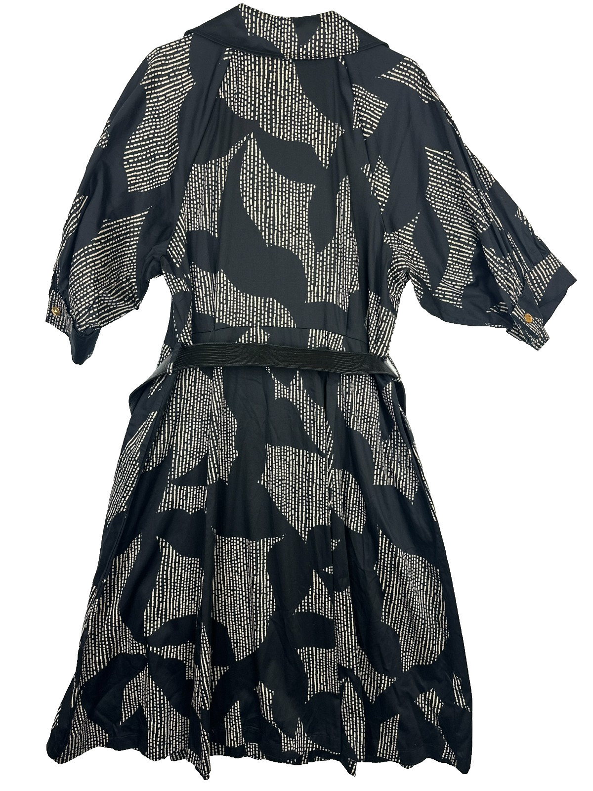 Donna Karan Plus Size Dress 16W Black Tan Belted Midi Button Front Shirtdress
