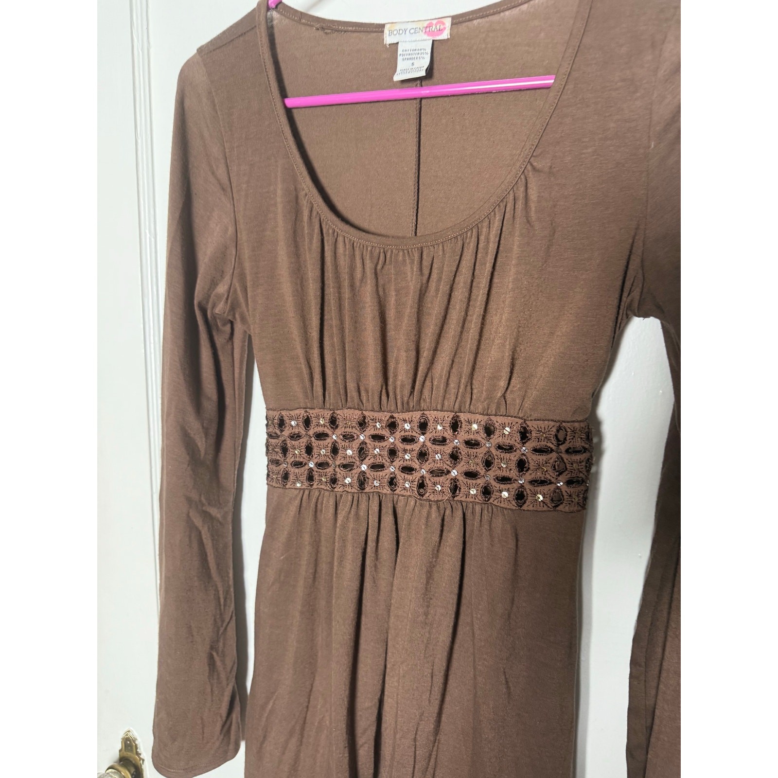 Vintage Y2K 00s Boho Body Central Brown Peasant Belle Sleeve Dress Women’s Small