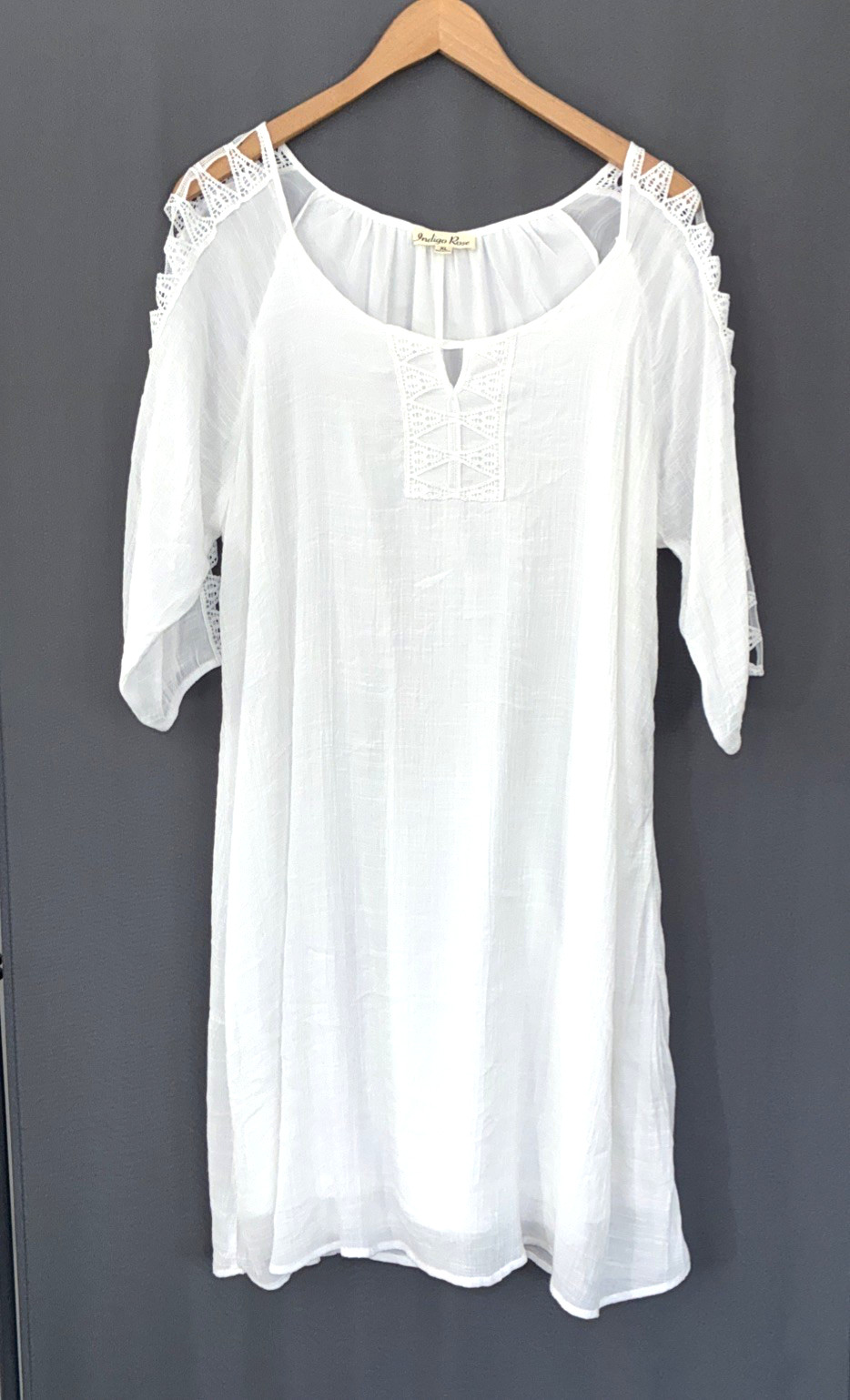 Indigo Rose Gauzy Crochet Dress XL White Cutout Bridal Coastal Country Festival