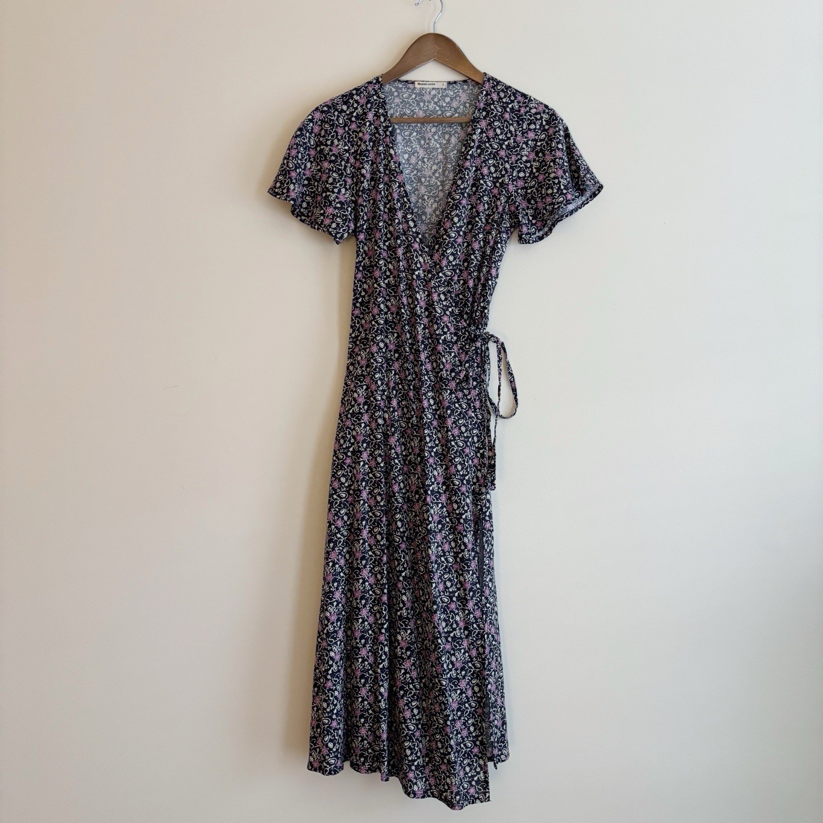 Marine Layer Emlyn Purple Floral Midi Wrap Dress Small Cottagecore