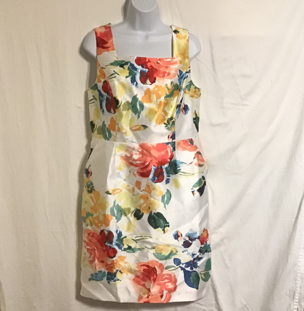 Glamour White Floral Multicolored Social 1PC Garment Lined Dress Womens Size 8