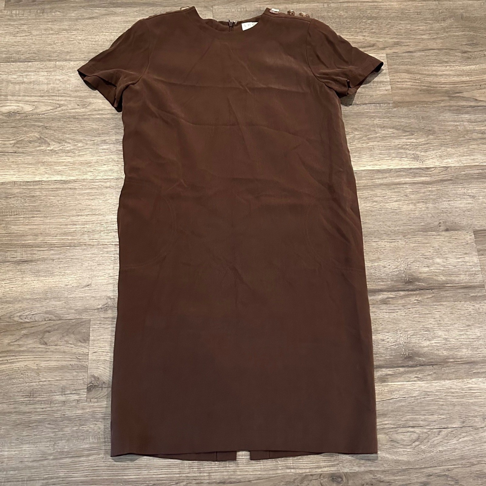 Vintage SHOMI by Miller Shor 100% Silk Dress Size 8 Brown Pocket Sheath 90’s