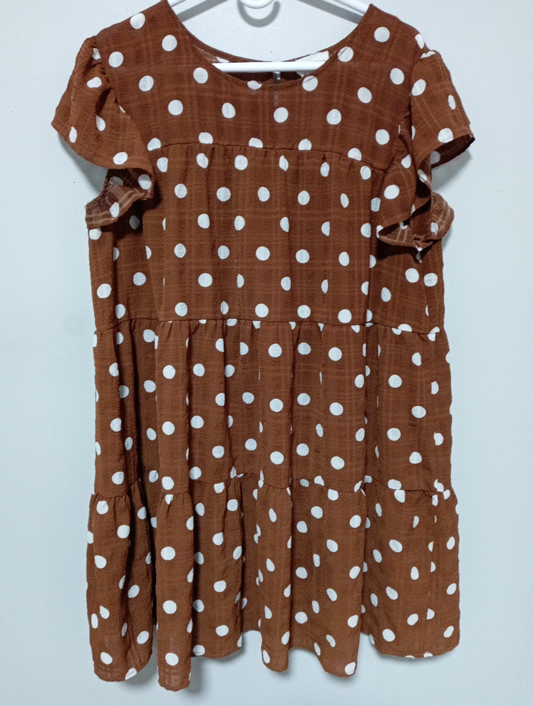 Perch by Blu Pepper Brown Polka Dot Dress Lined Women’s Plus Size 1XL Cap Sleeve