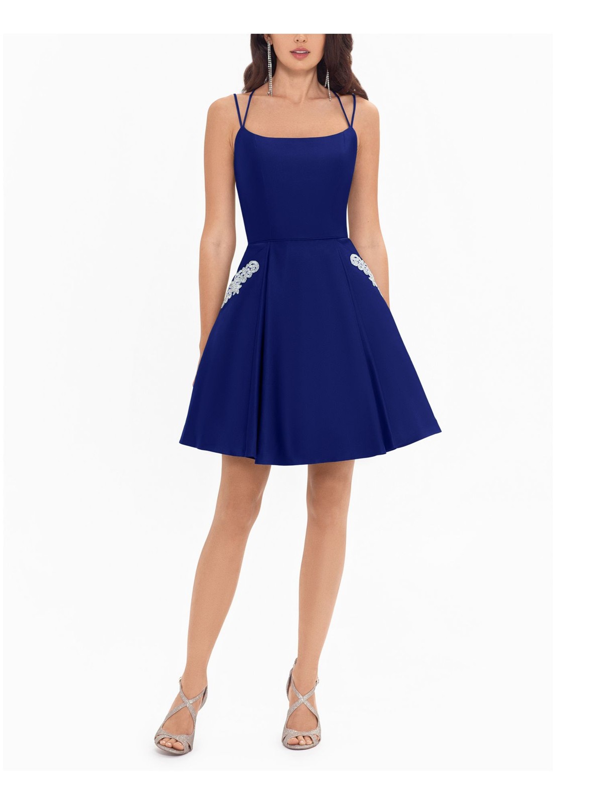 BLONDIE NITES Womens Fit + Flare Short Dress Blue Spaghetti Strap Juniors 3
