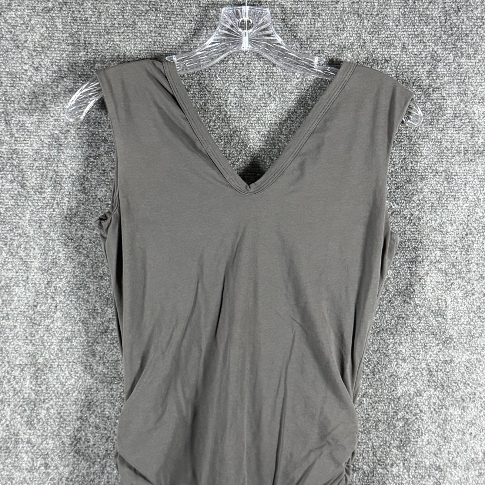 James Perse Bodycon / Ruched Midi Dress Sleeveless V-Neck Gray Size 2 USA Made