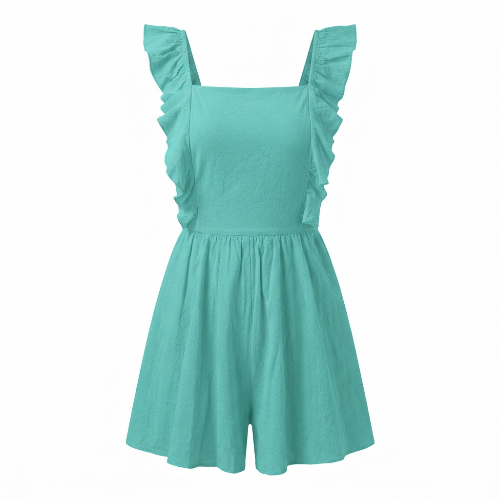 Ruffle Shoulder Back Bow Romper