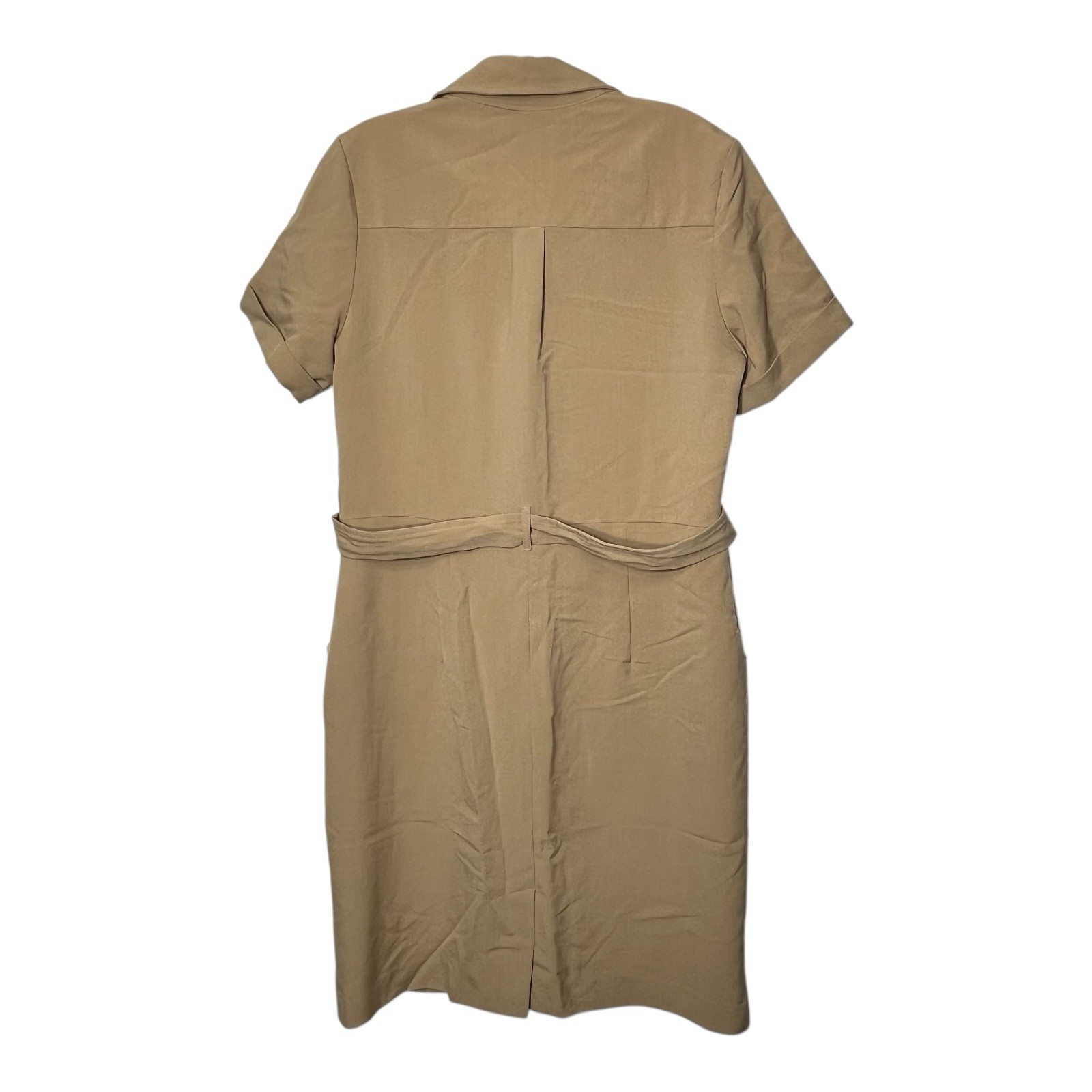 Sharagano Womens Size 10 Tan Collared Belted Shirt Dress Cargo Pockets