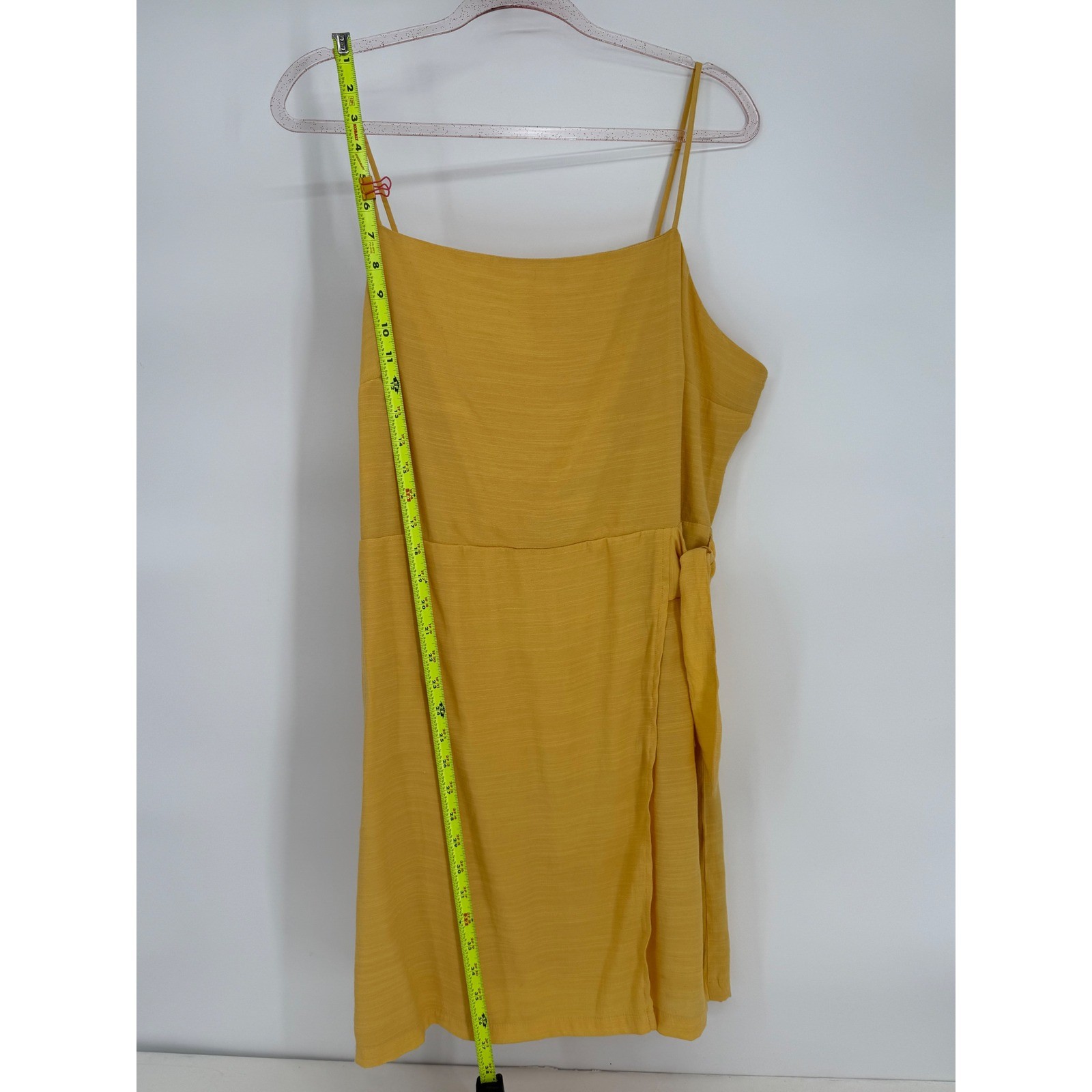 Nine West Womens Mustard Yellow Textured Faux Wrap Mini Dress Side Tie Sz XXL