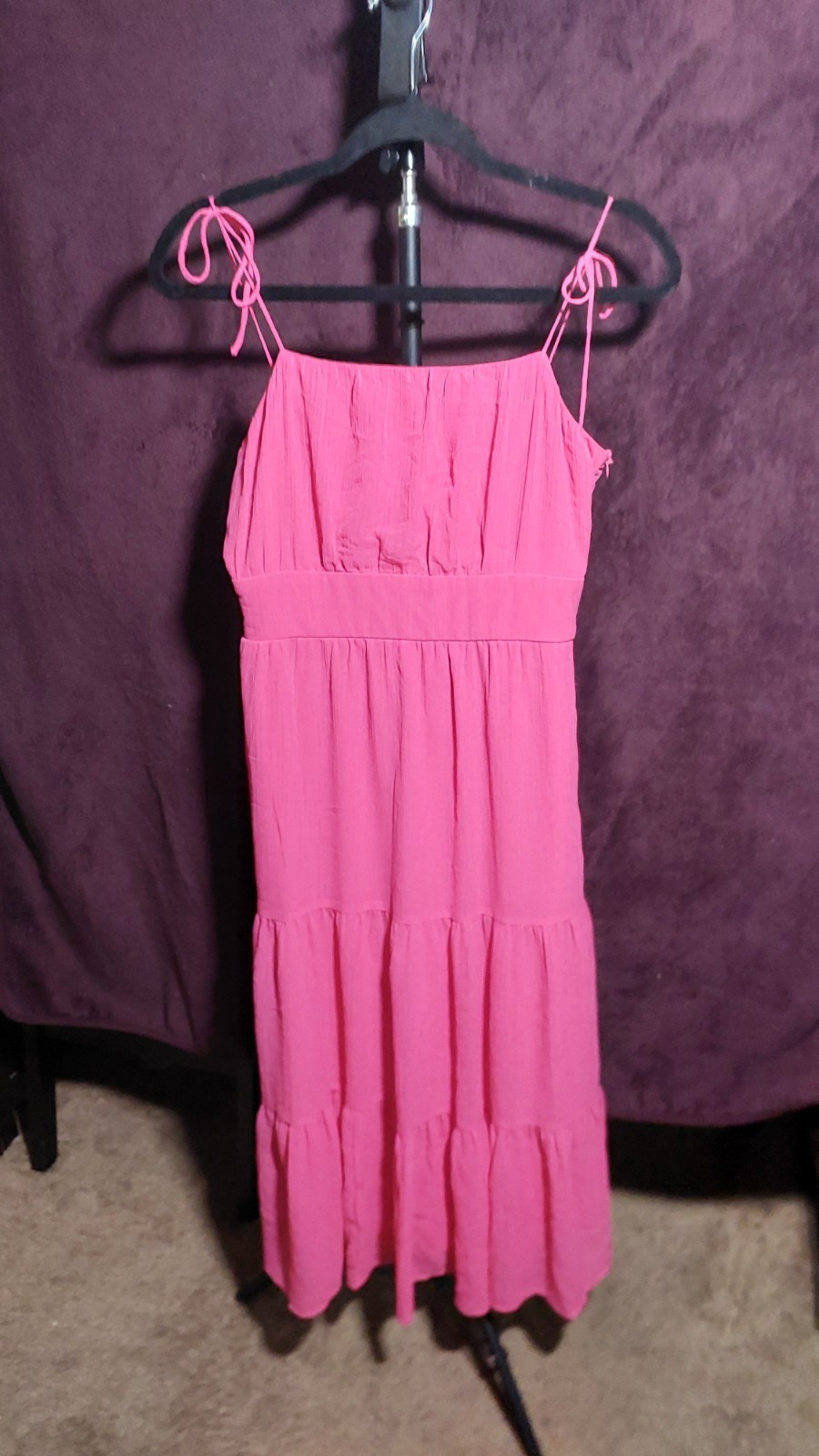 NSR Pink Solid Tiered Midi Sundress Size S Square Neck Strappy Adjustable