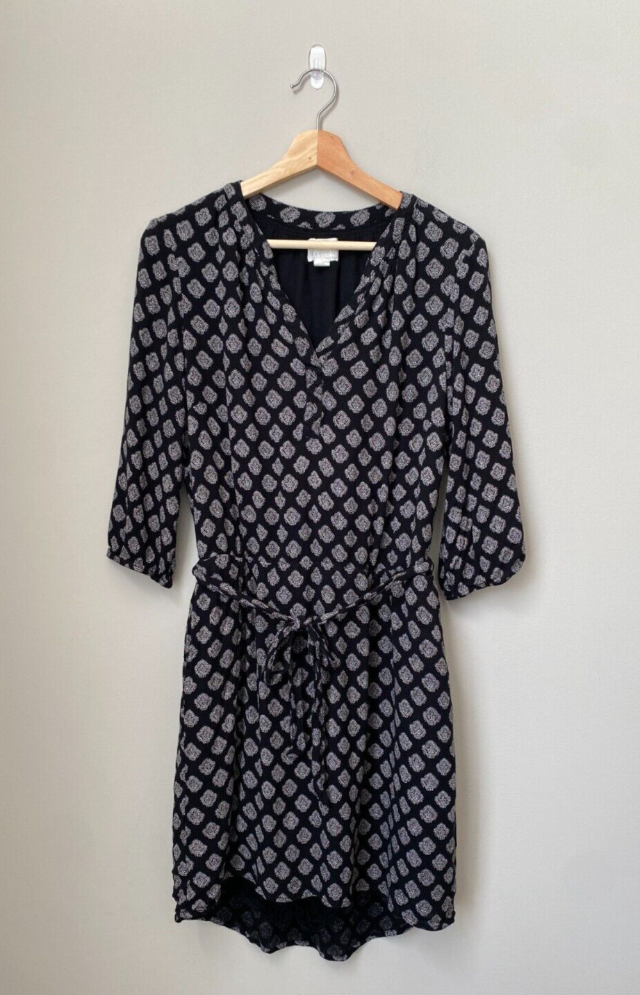Caslon Women’s Medium Patterned Boho Peasant 3/4 Sleeve Tunic Dress Black