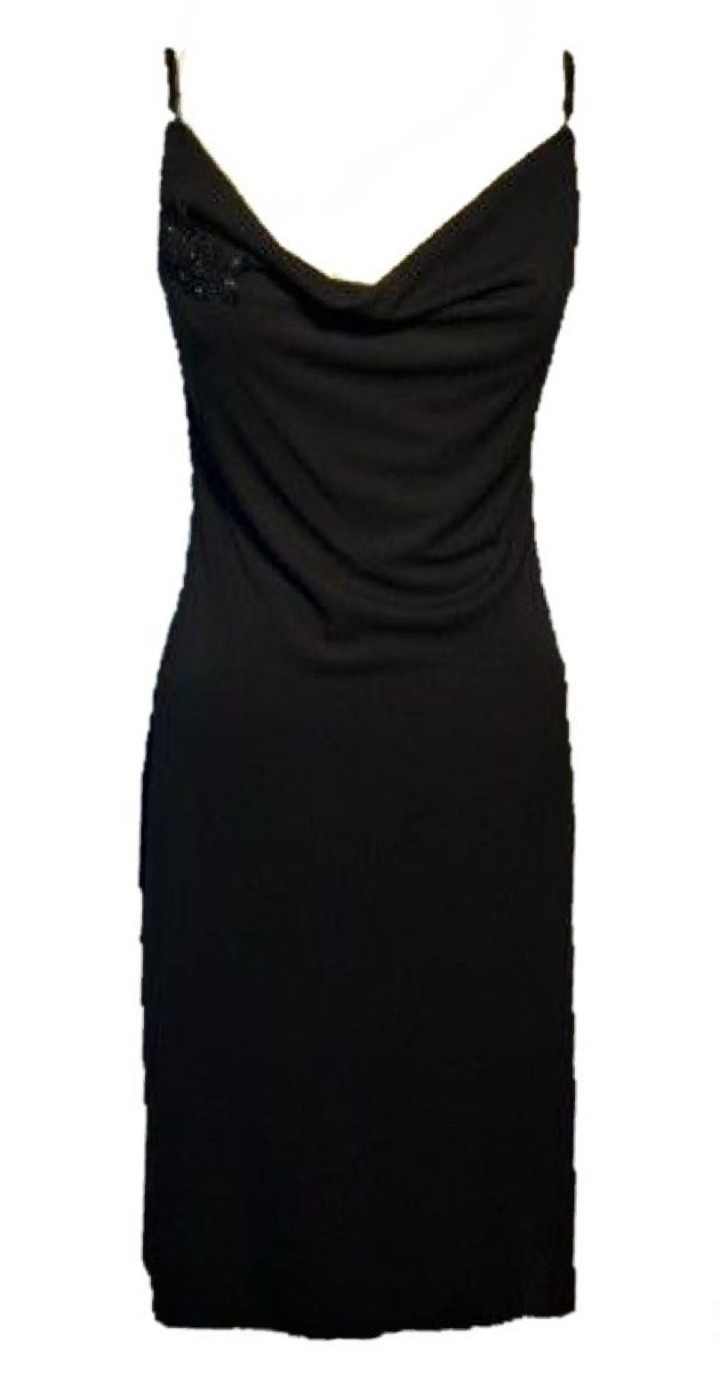 ESPRIT Black Slip Dress (SMALL) Vintage Y2K Stretch Elastic Straps Sequin Flower