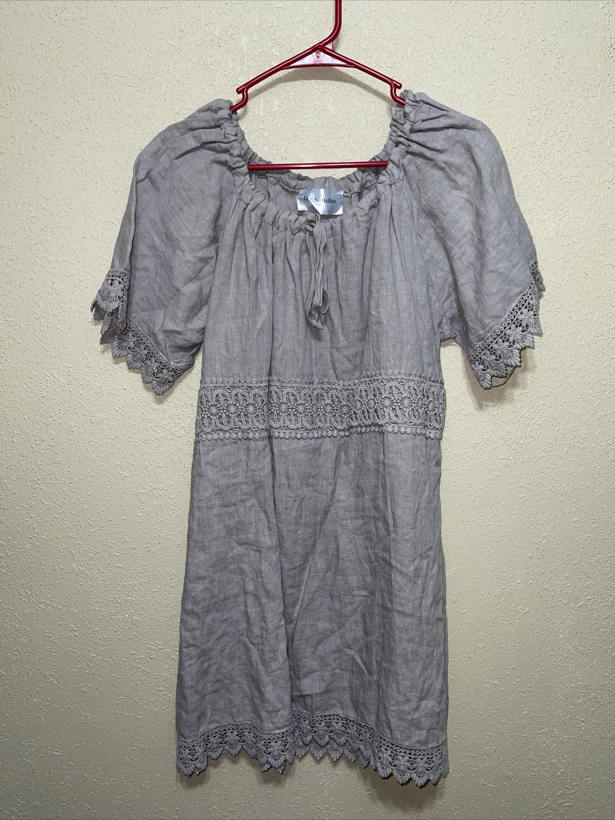 Des Si Belles LINEN Crochet trim DRESS SZ XL NEW