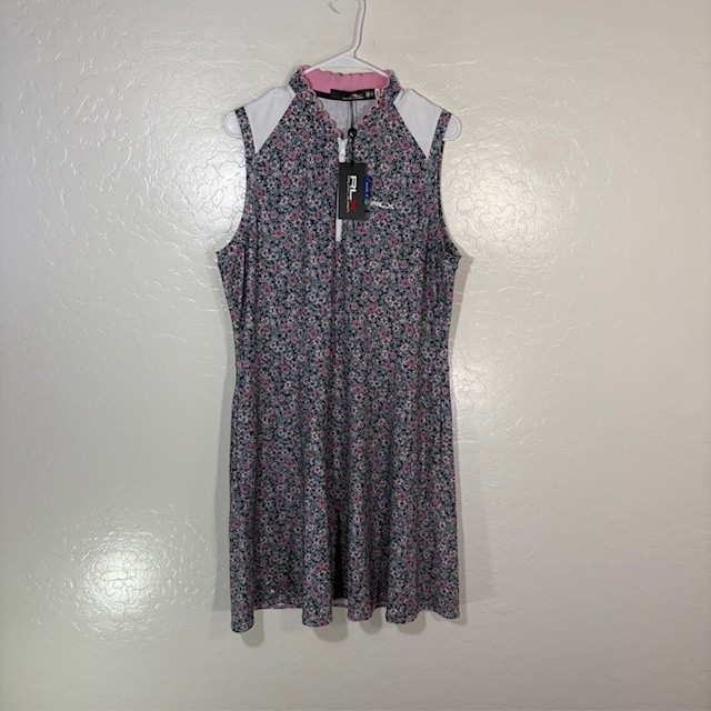 RLX Ralph Lauren Tank Dress Womens XL Floral Mock Neck Zip Golf Sleeveless