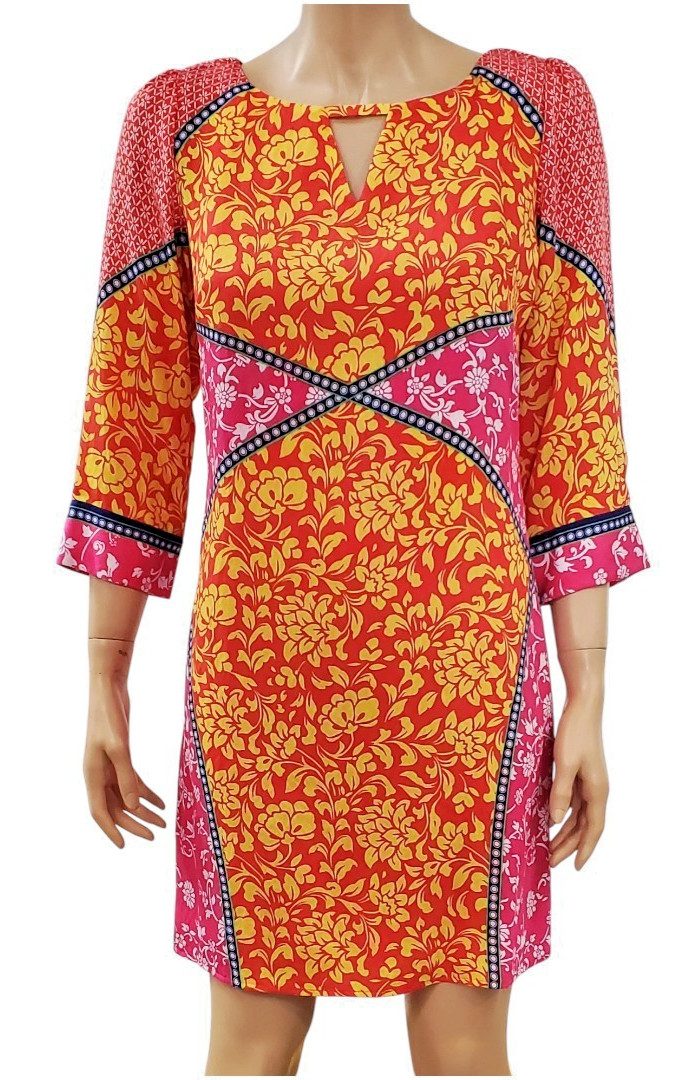 Laundry by Shelli Segal Colorful Floral Shift Dress V Neck 3/4 Sleeve Size 2 NWT