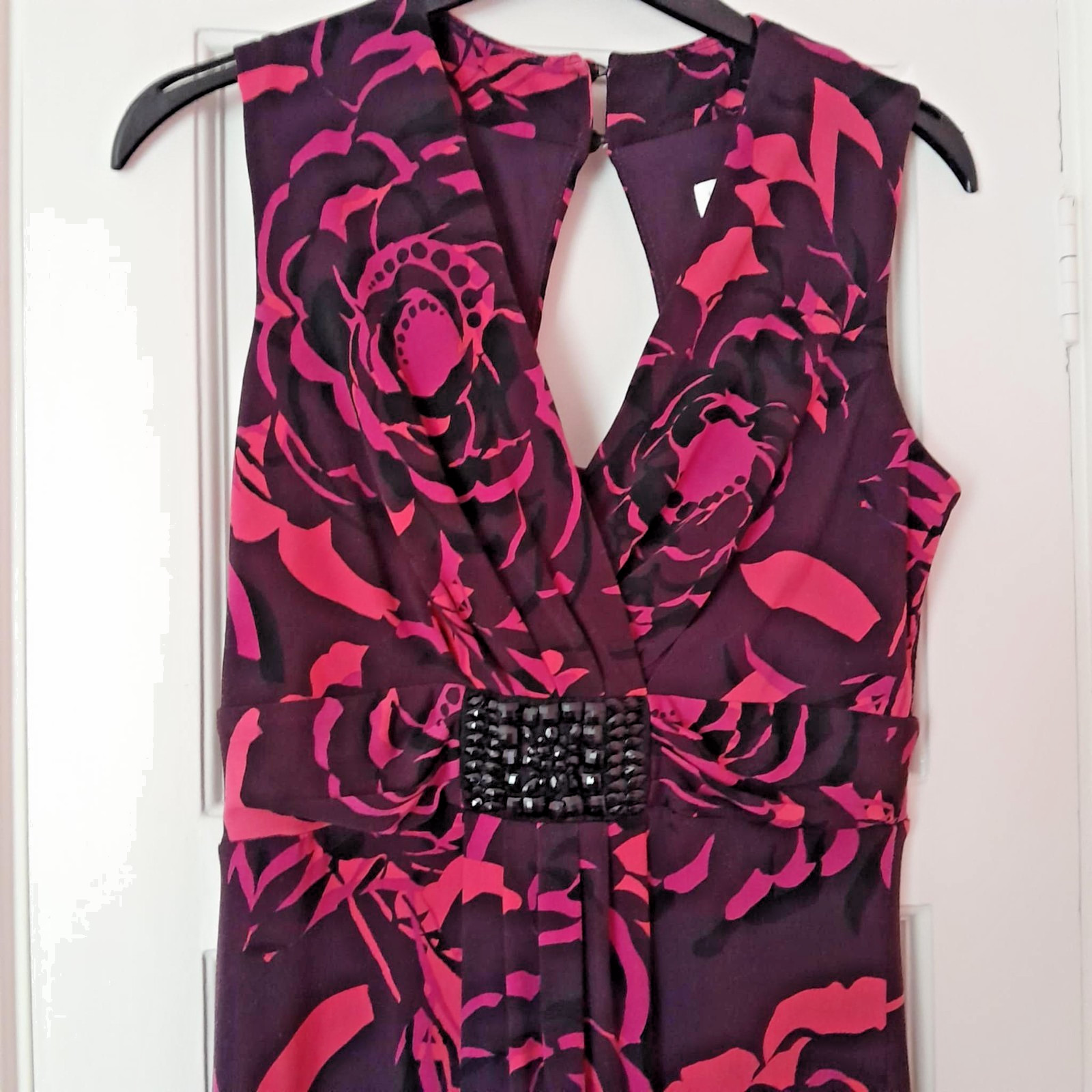 MONSOON Women’s Sleeveless Maxi Dress UK 10 Burgundy Floral Polyester & Elastane