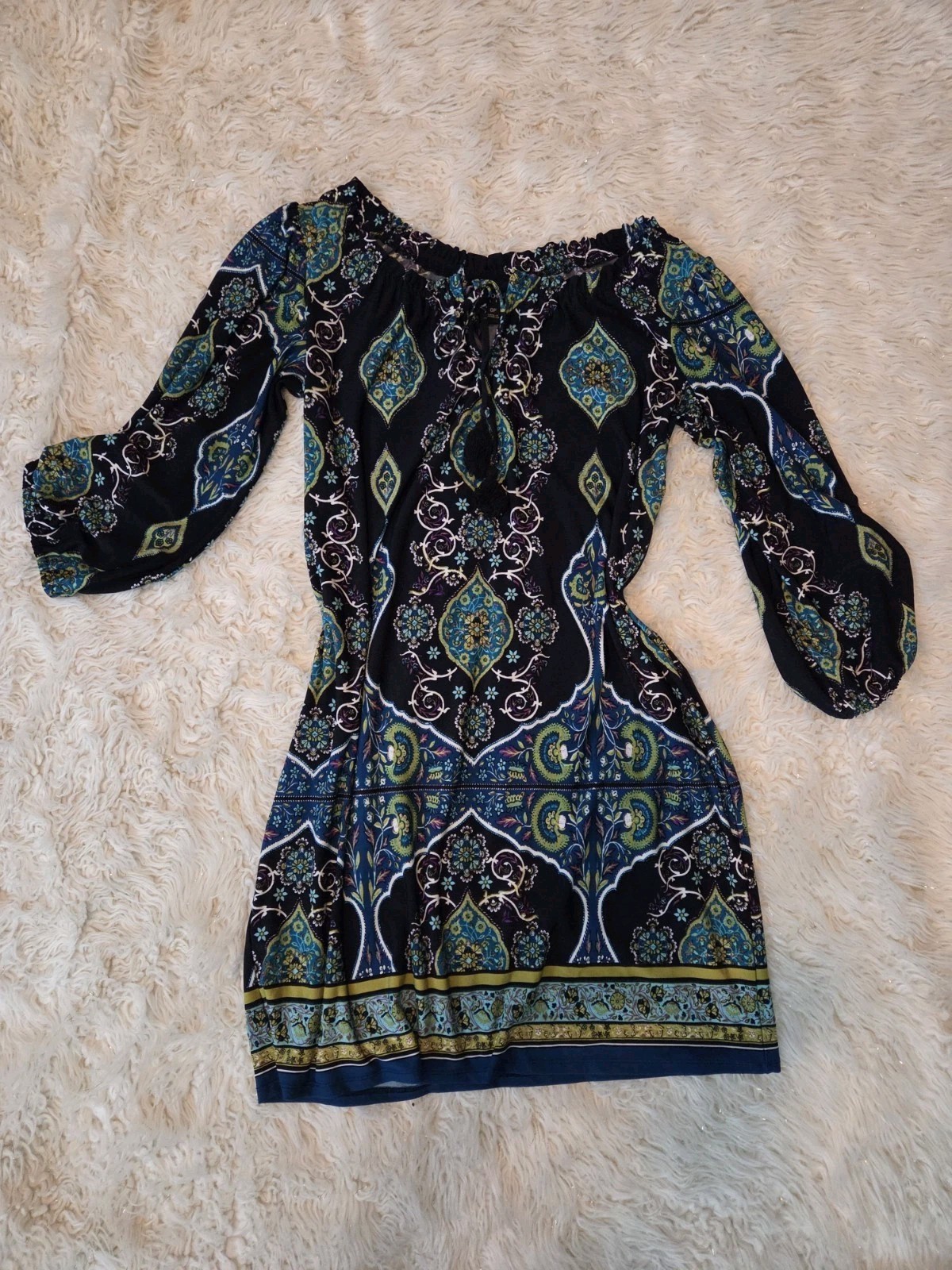 Women’s En Focus Studio Size 8 Petite Green Multi Color Short Sleeve Dress