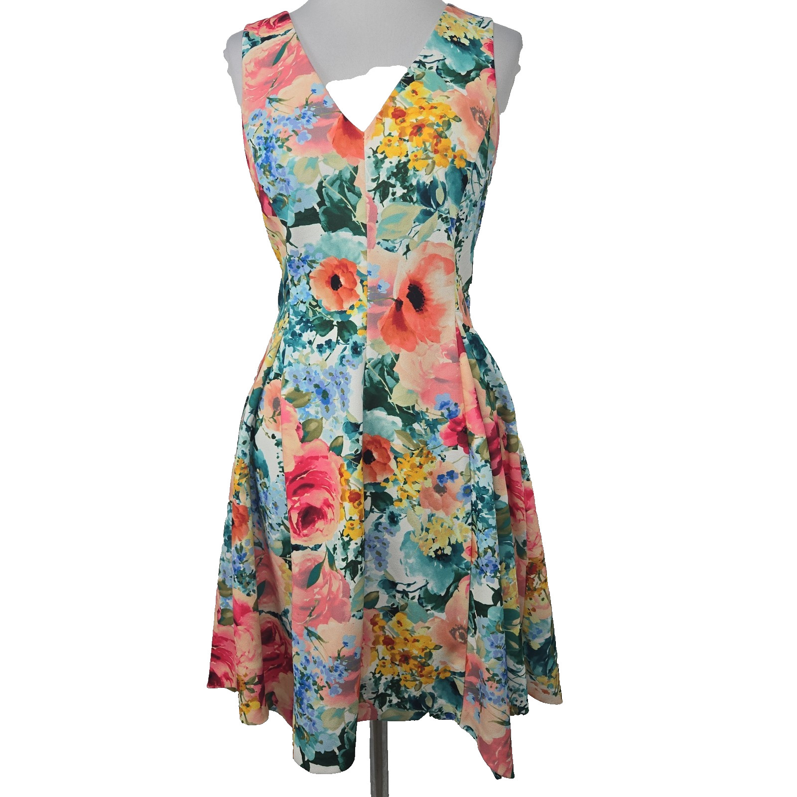 Kensie Size 10 Floral Sleeveless V-neck Fit And Flare Dress With Pockets