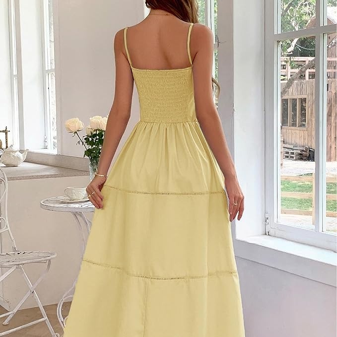 Midi Corset Dress Boho Flowy Slit Lace Up Dresses Casual Sundress Size L