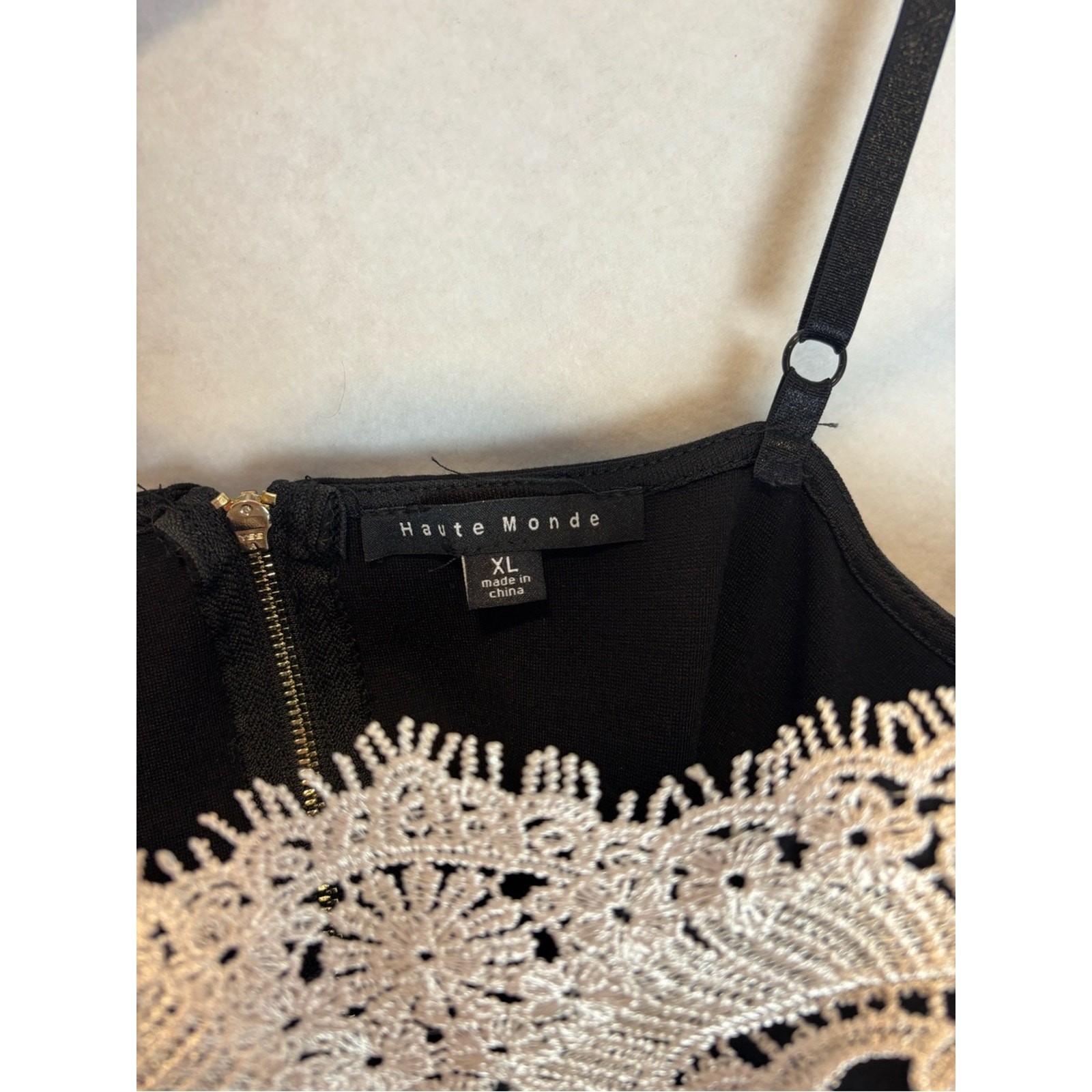 Haute Monde Black Lace Trim Bodycon Dress XL Spaghetti Strap Going Out Mini