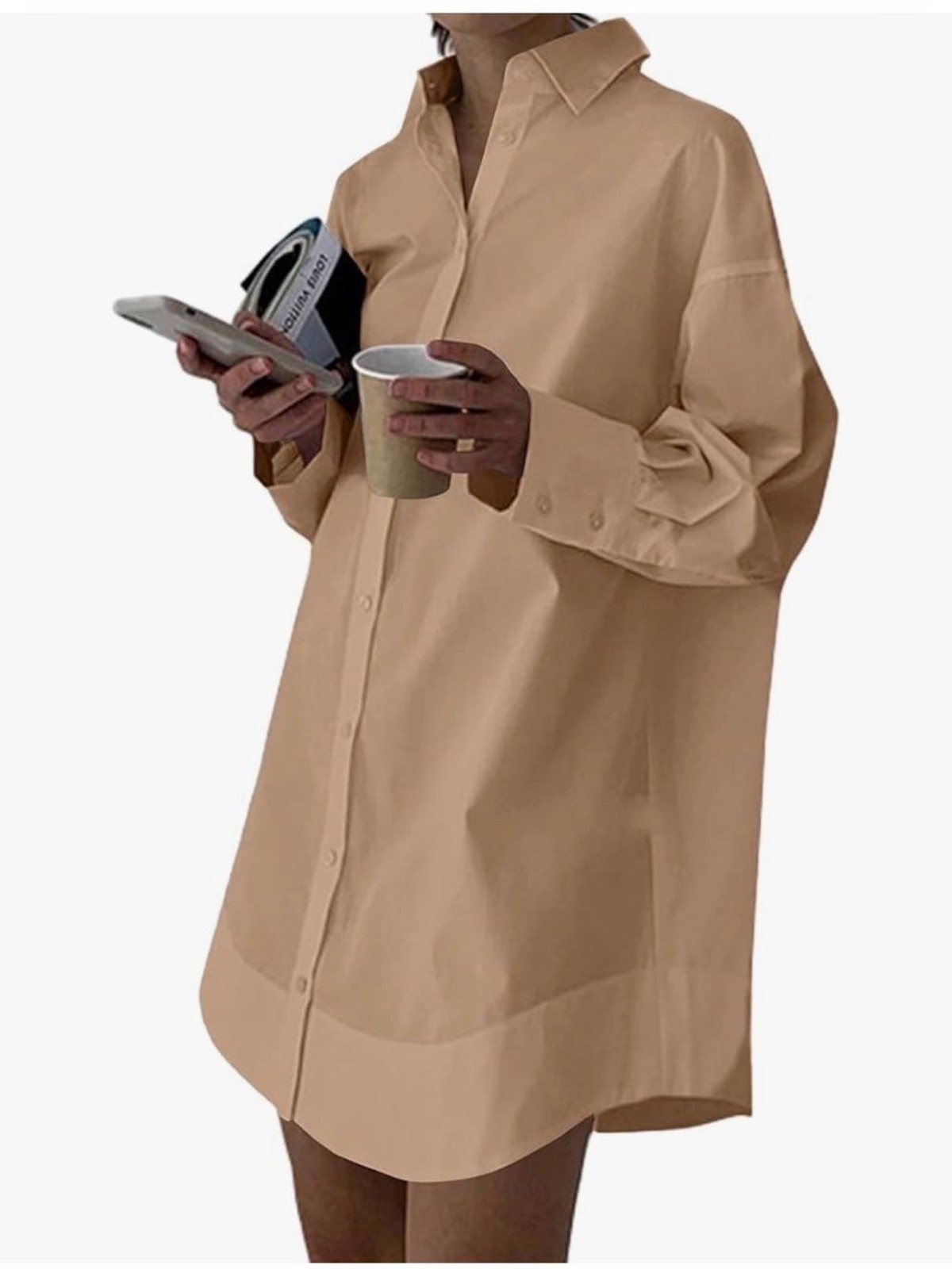 LYANER Women’s Casual Shirt Dress Collar Button Down Loose Long Sleeve Mini S