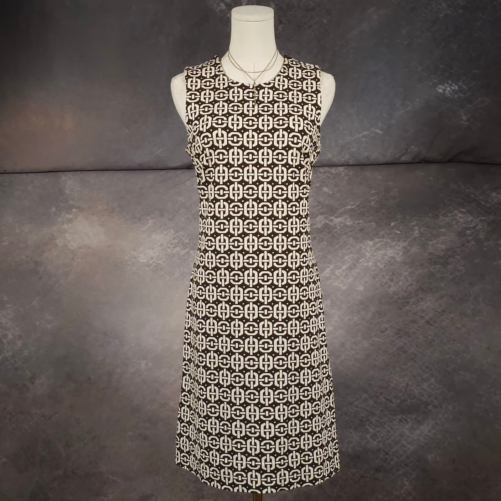 Vintage Y2K Banana Republic Ponte Sheath Dress Geometric Chain Link Brown 6
