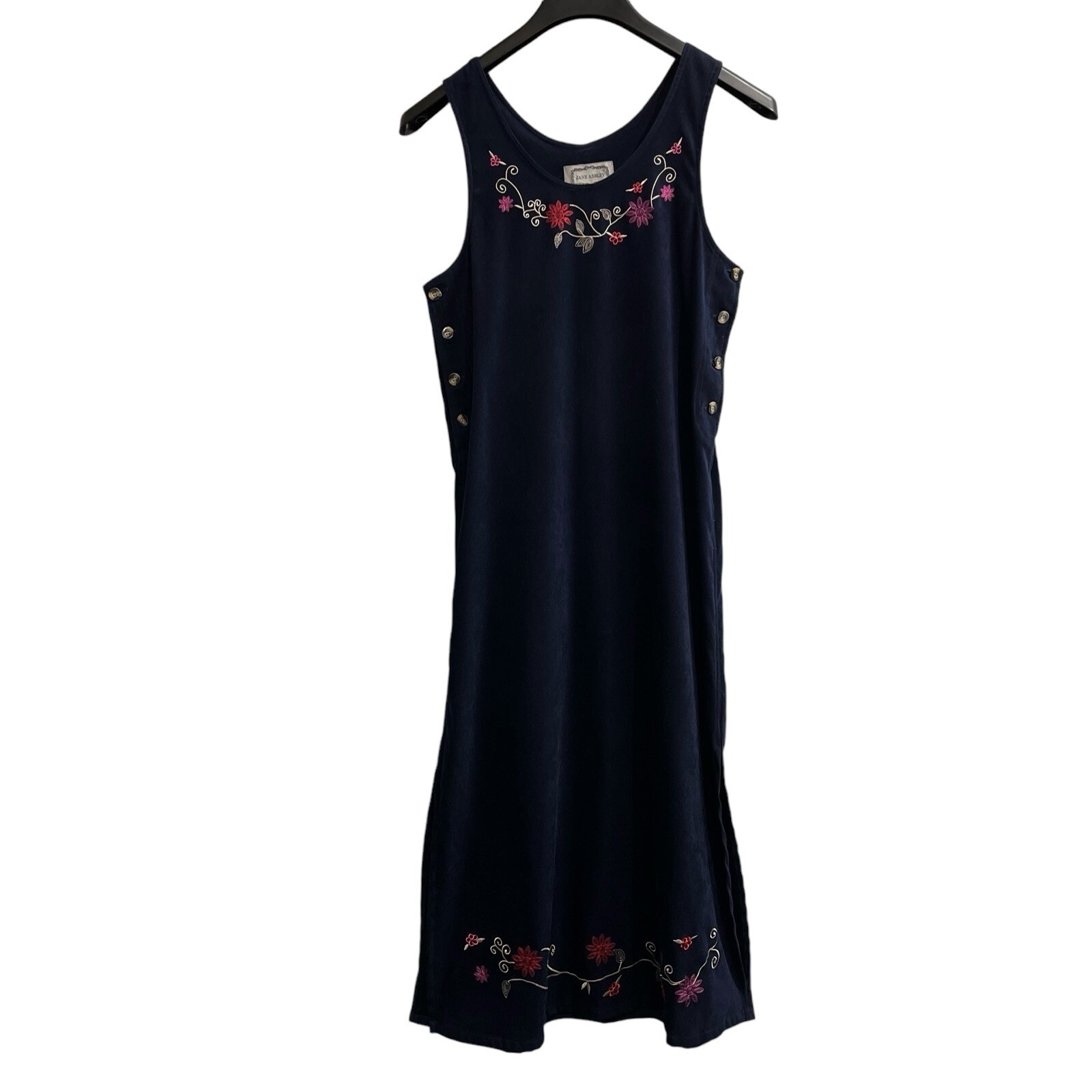 Vintage Jane Ashley Dress S Blue Jumper Floral Faux Suede Cottagecore Grandma