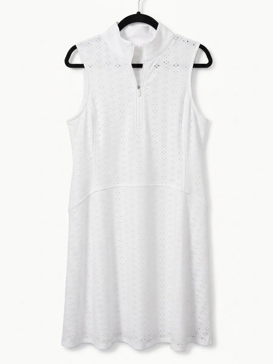 Tommy Bahama Abby Eyelet Half-Zip IslandZone Dress Small Originally $158