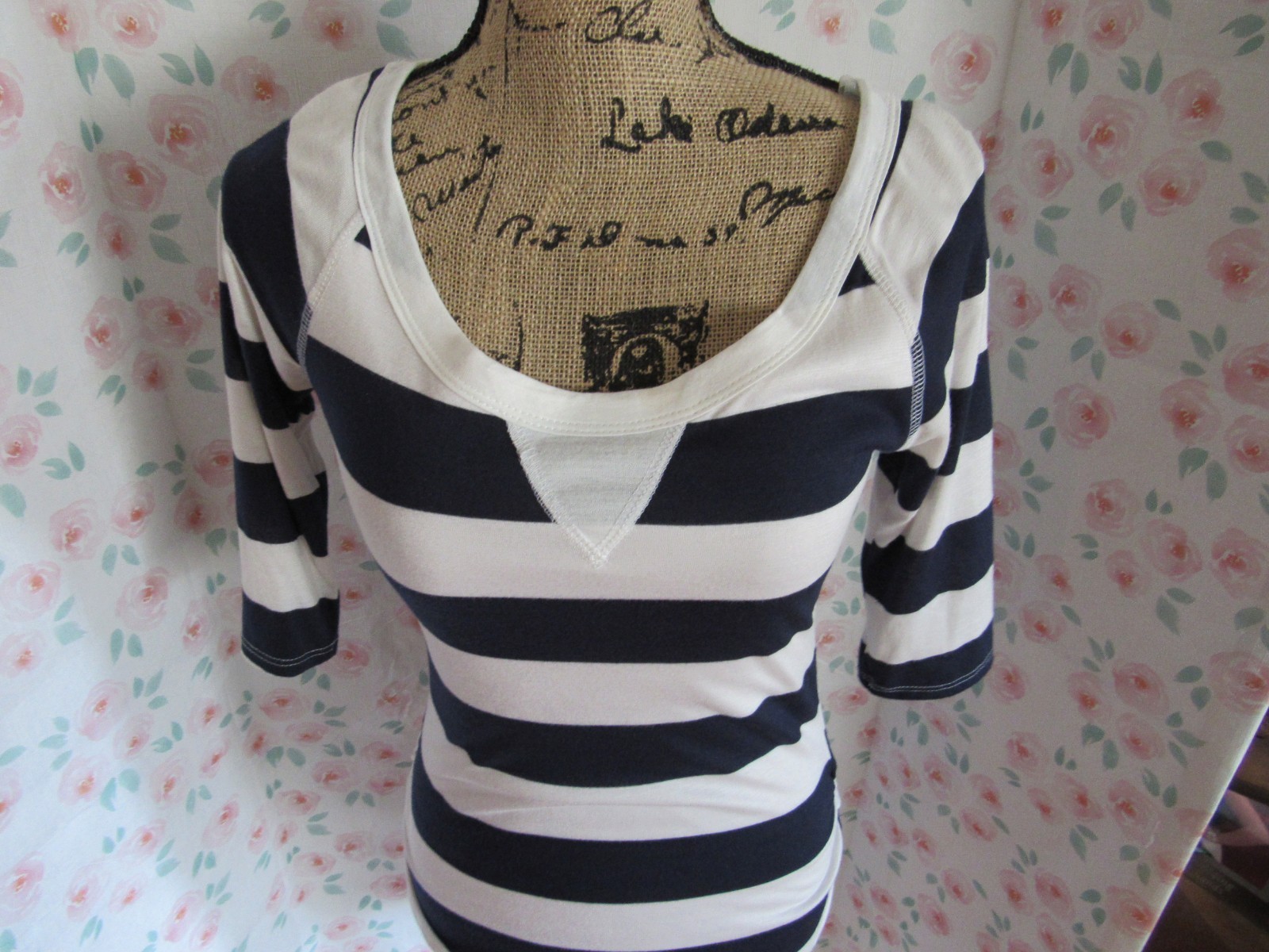 WINDSOR, JUNIOR’S NEW Navy/White Poly Bl Striped 3/4 Sleeved Striped Dress, Sz S