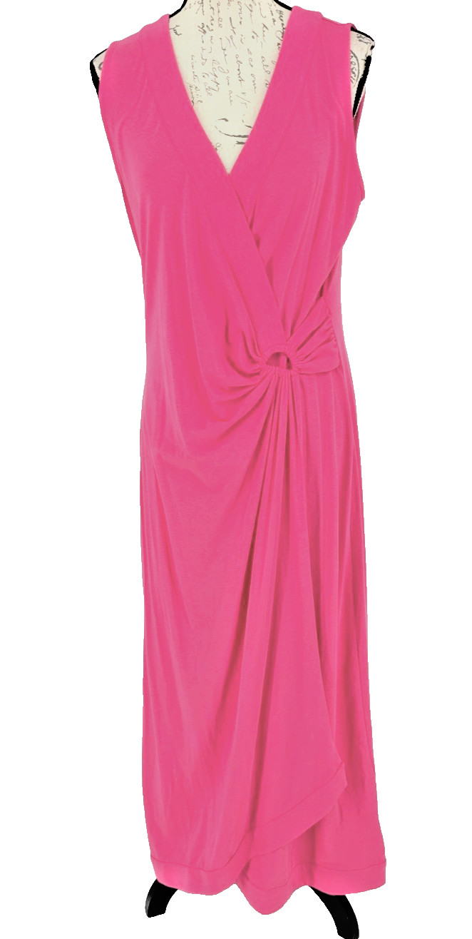 Land’s End Dress MEDIUM Pink Wrap Maxi Cotton Blend Sustainable Minimalist