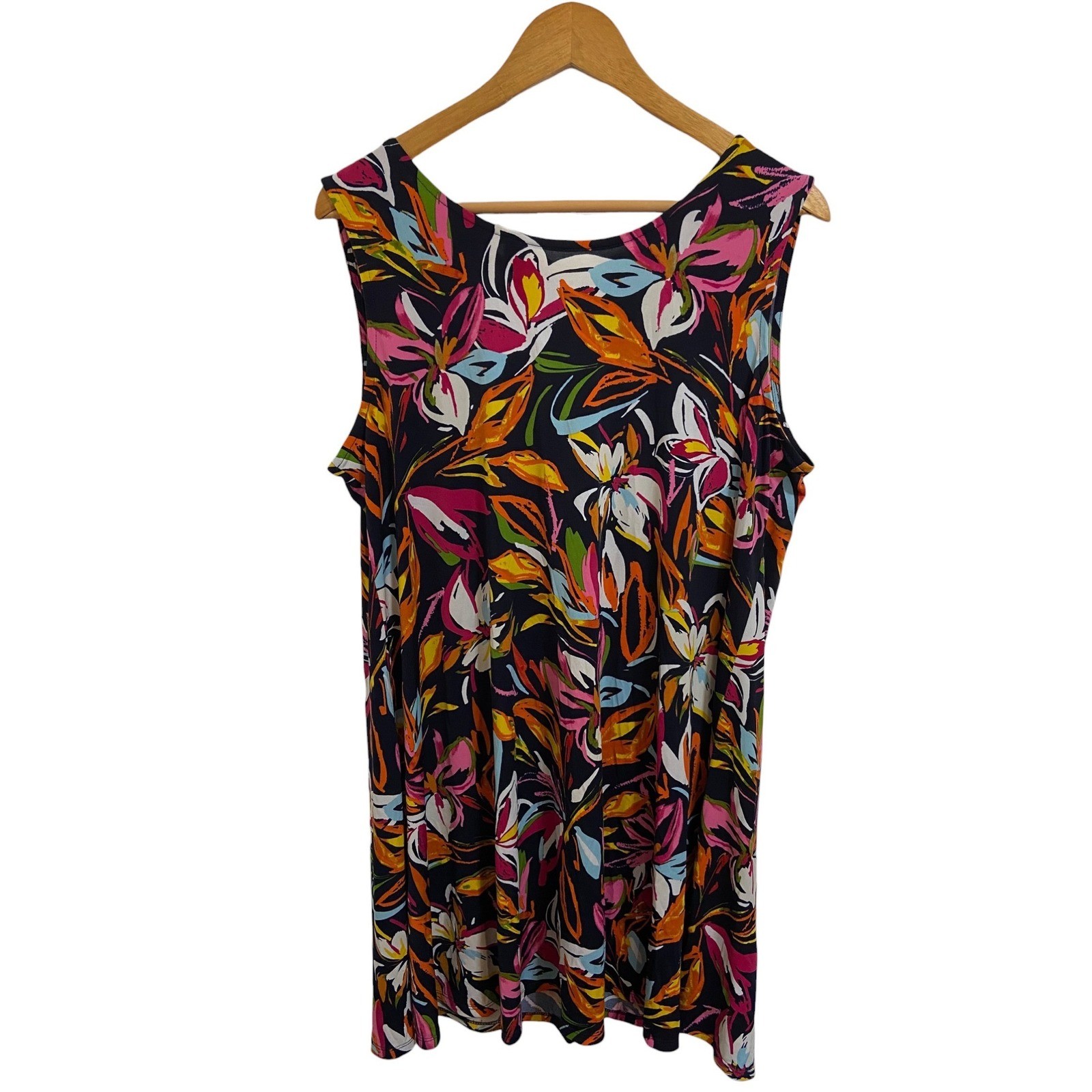 MSK Tropical Floral Sleeveless Tie Keyhole Back Shift Resortwear Dress Size XL