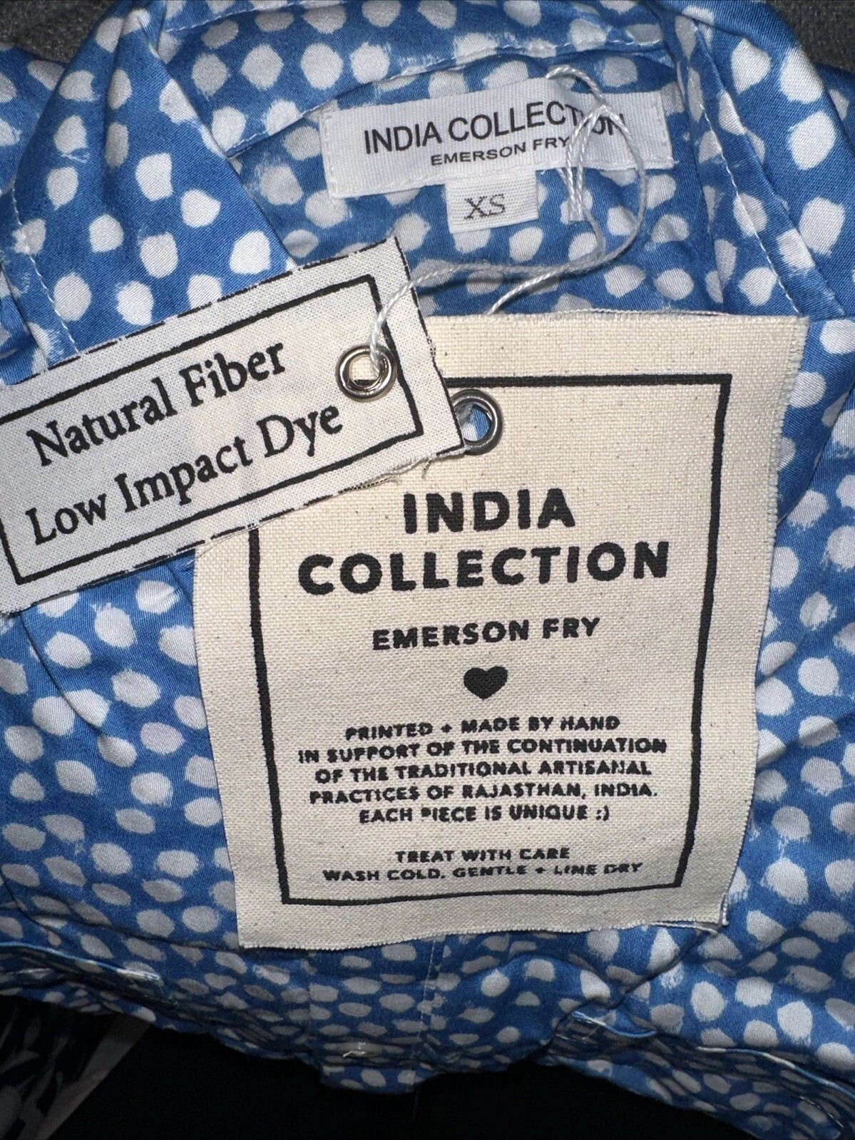 Emerson Fry India Collection Painterly Dots Blue Ry Shirtdress – Size XS