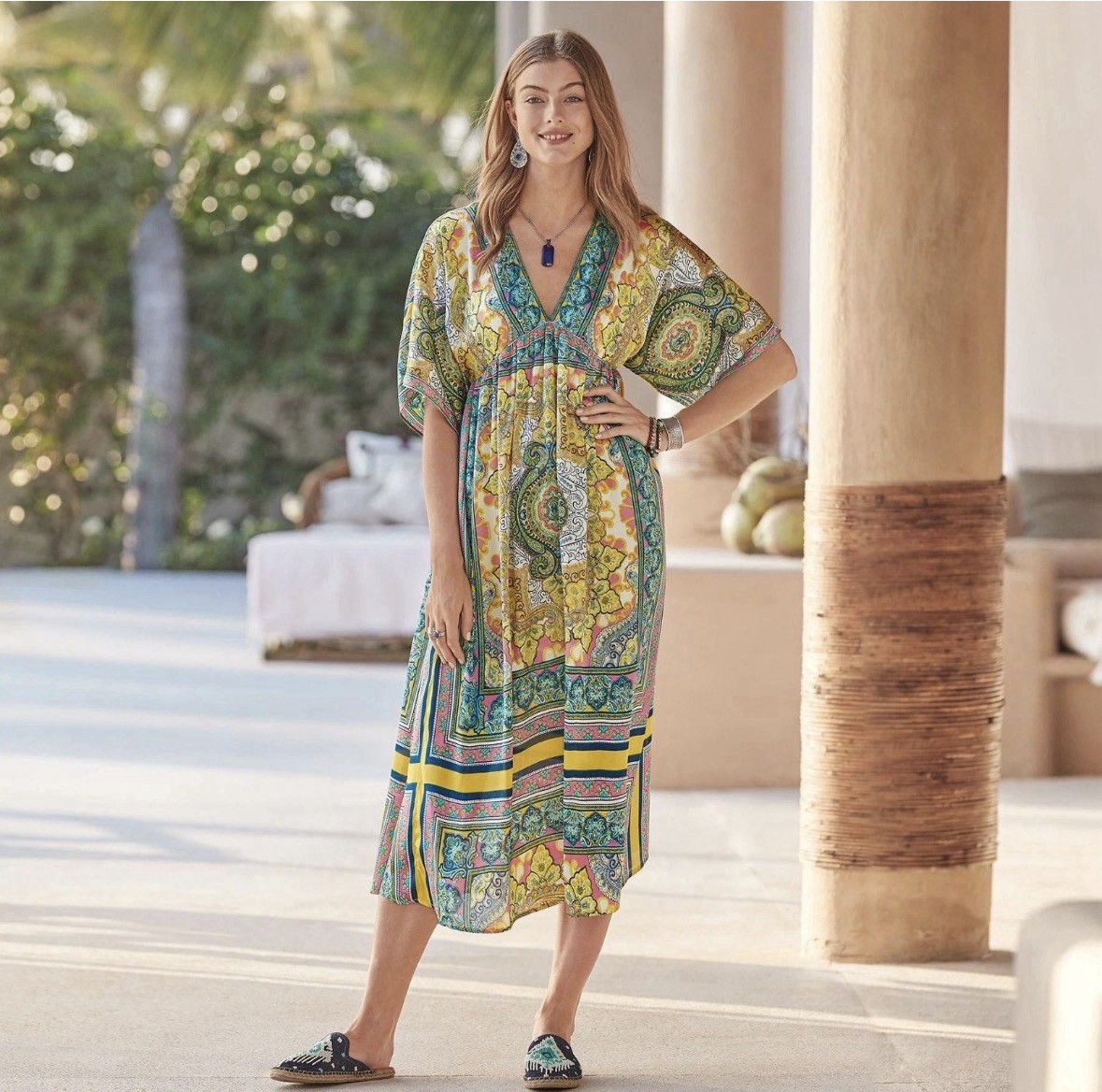 Sundance Bella Verona Boho- (L) Printed Paisley Scarf Print Midi Dress NWOT