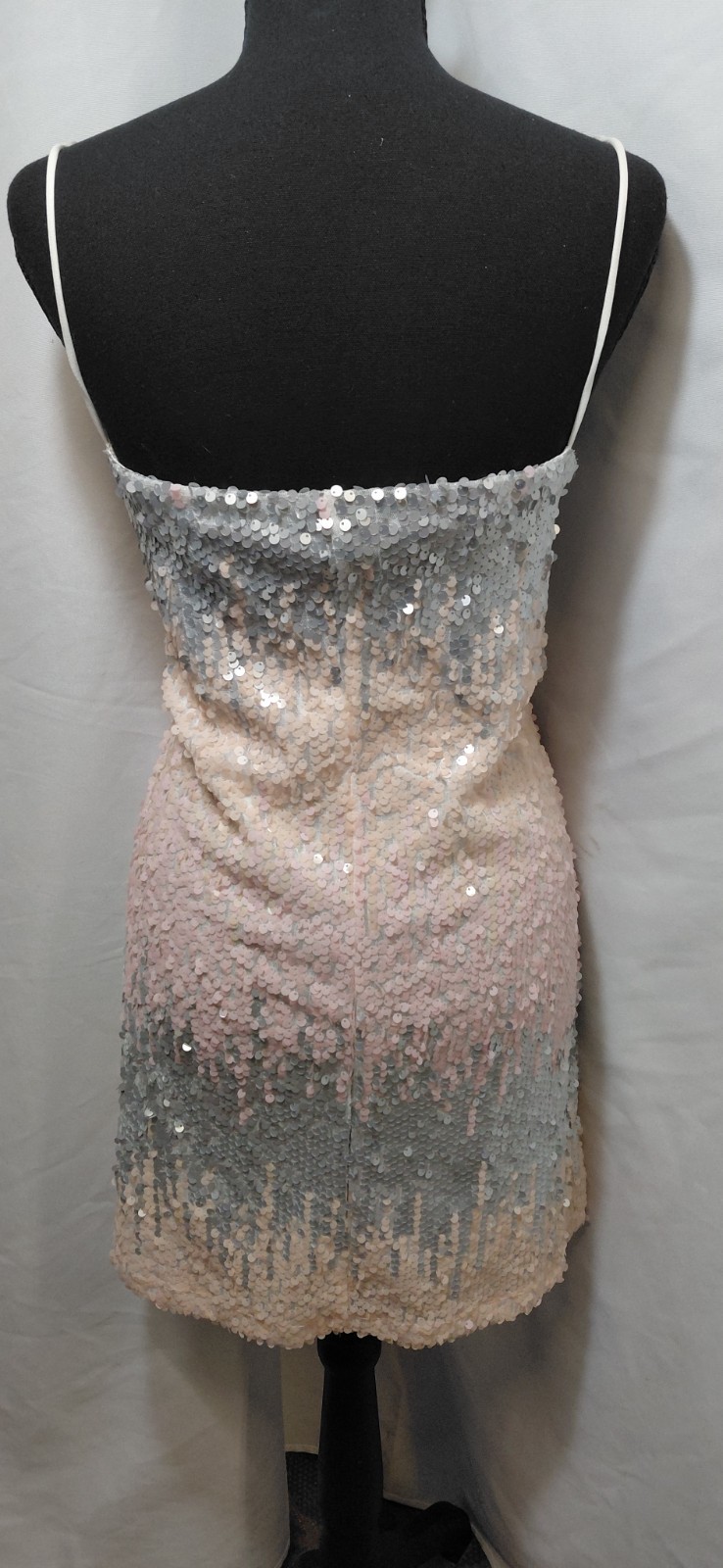 FEATHERS MATERNITY ESSENTIALS Silver Pink Sequin Sheath Dress Spaghetti Strap S