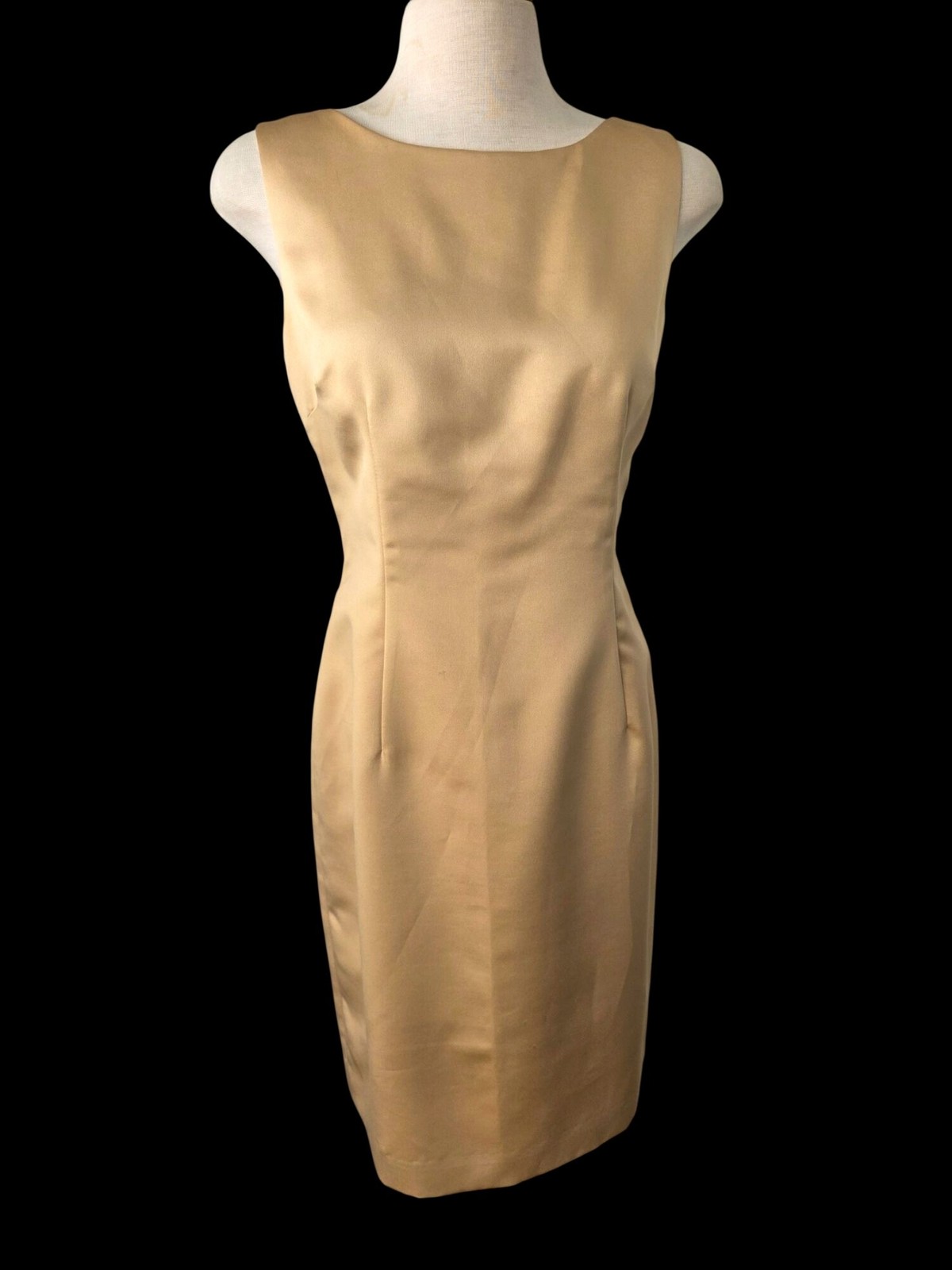 Vintage Talbots Champagne Gold Sheath Dress 12 Jackie O Sleeveless Cocktail USA