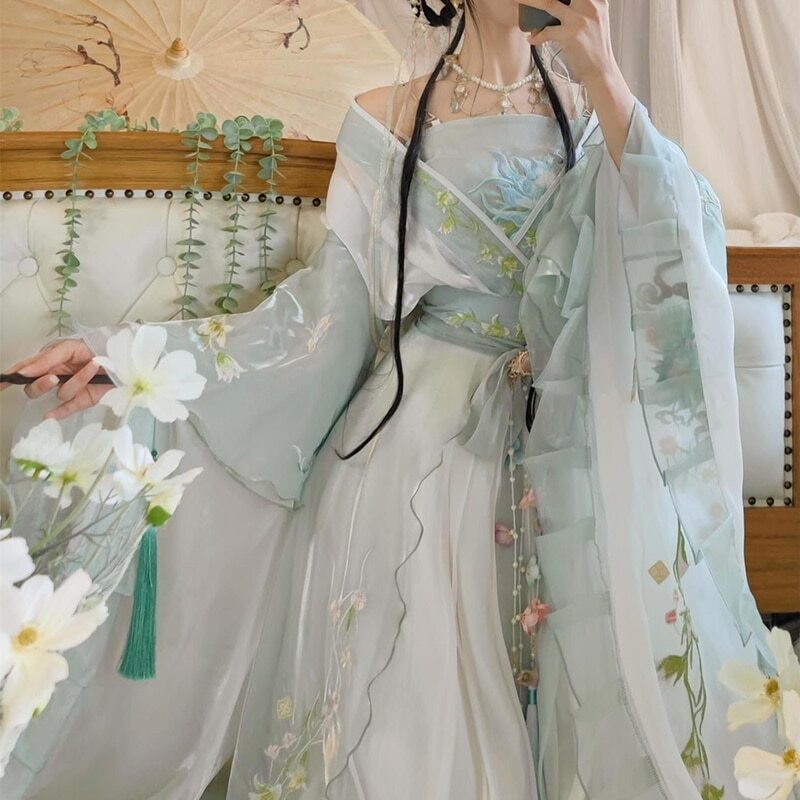 One Suit Hanfu Women Chinese Traditional Embroidery Dress Female Fairy Cosplay