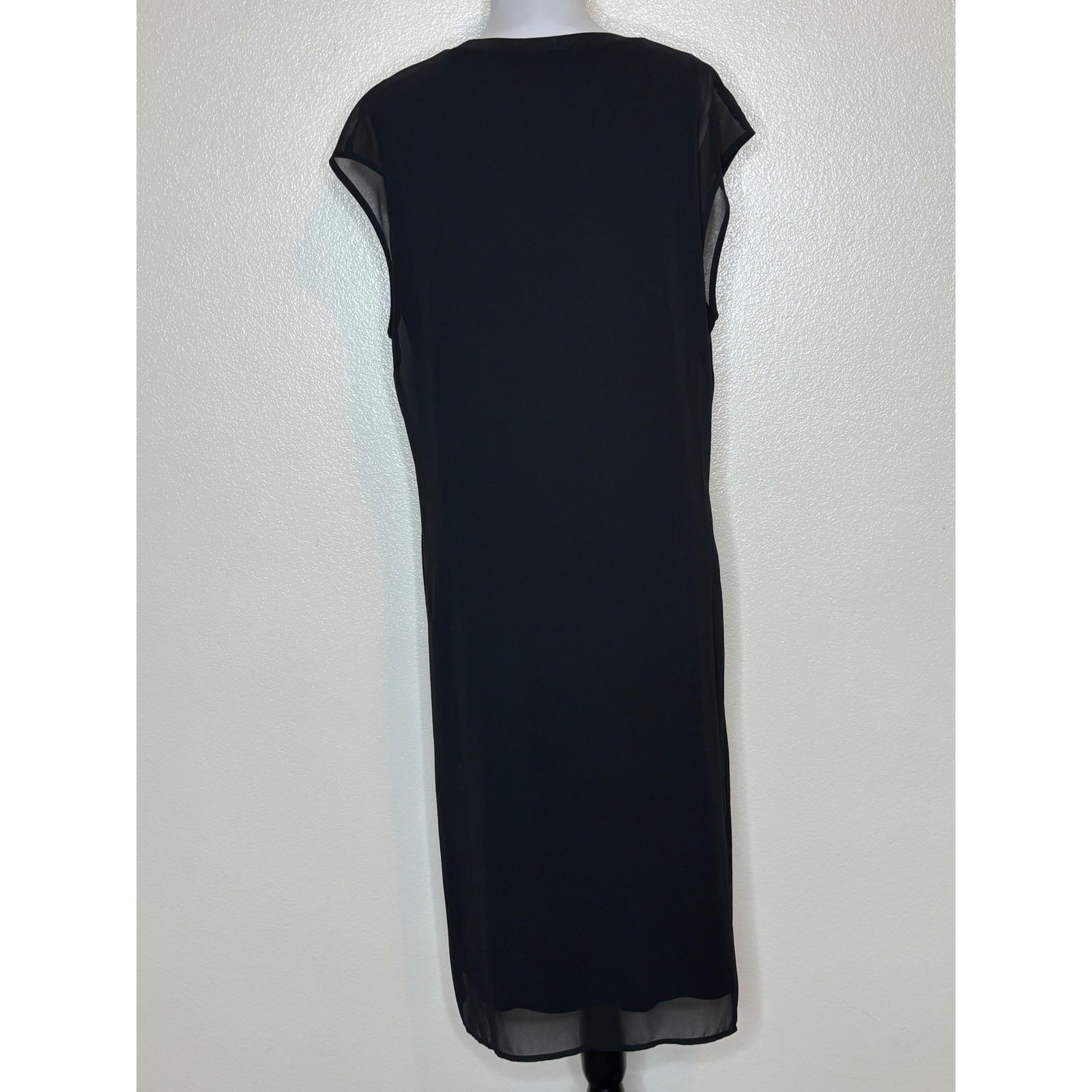 John Lewis & Partners Black Sheer Overlay Shift Midi Dress Size 14