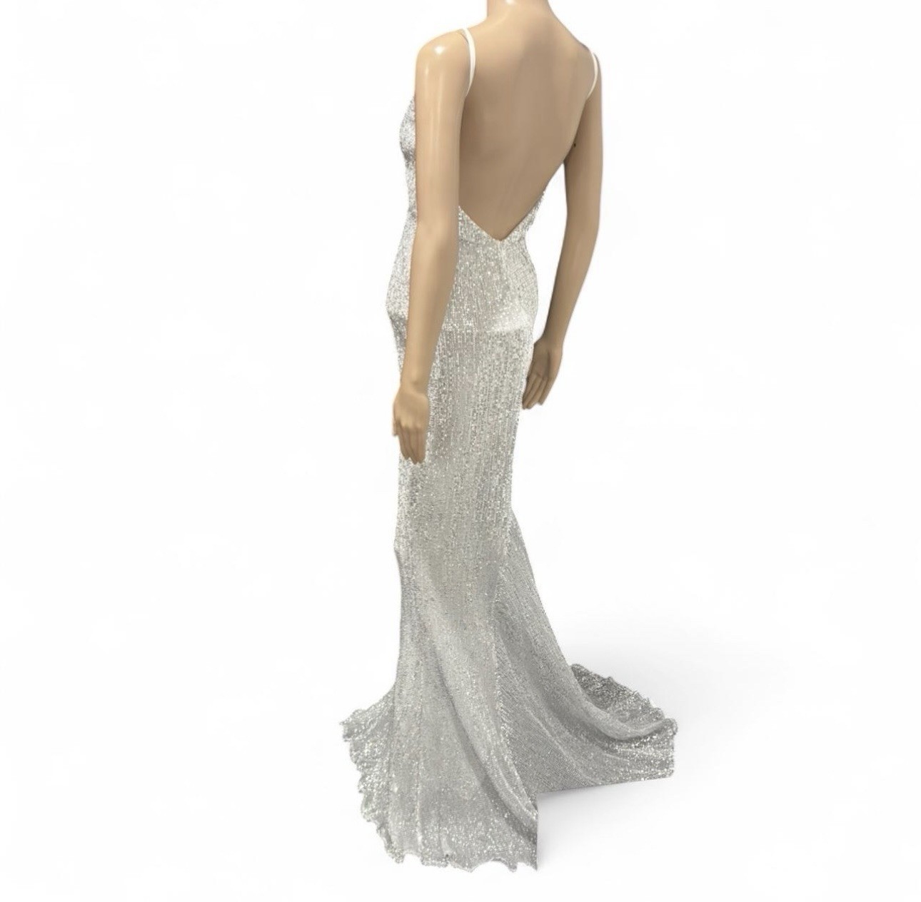 Silver Sequin Glitter Maxi Dress Strapless Formal Evening Prom Gown