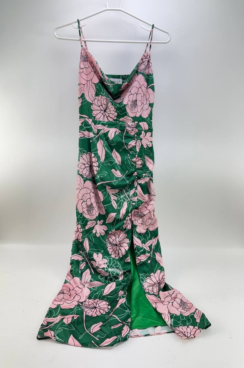 Milly Lilliana Floral Midi-Dress Leaf Print Womens Size 0 Green