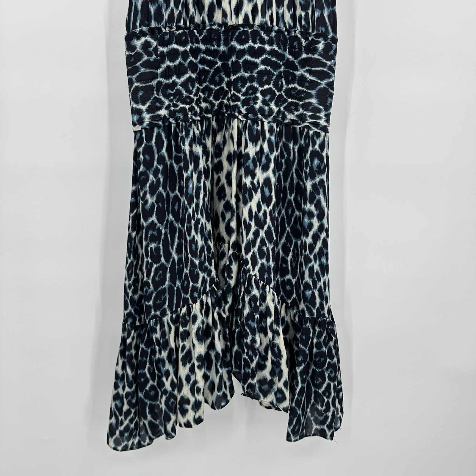 ALC CODY DRESS cream blue 2 leopard print halter cutout 100% silk midi sundress