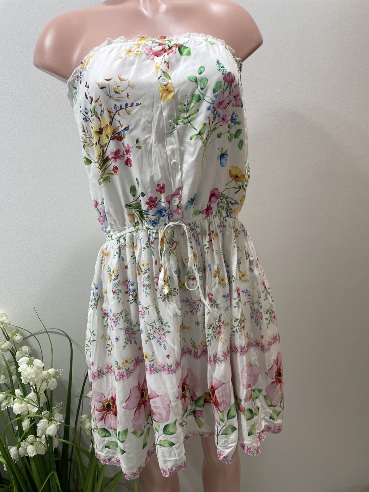 NWT Cupshe White Midi Strapless Dress Size Medium Floral