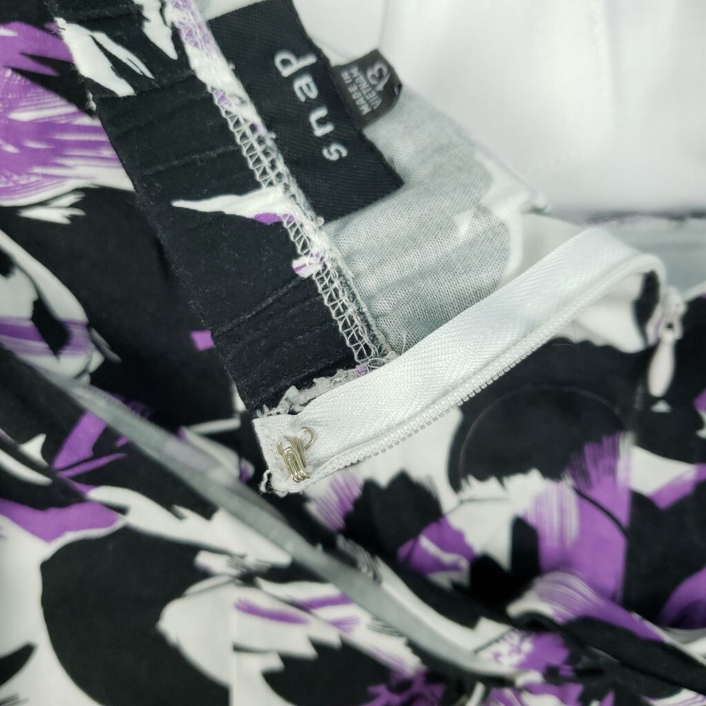 Snap Mini Dress Womens Size 13 Black Purple Lined Cotton Tie Waist Sweetheart