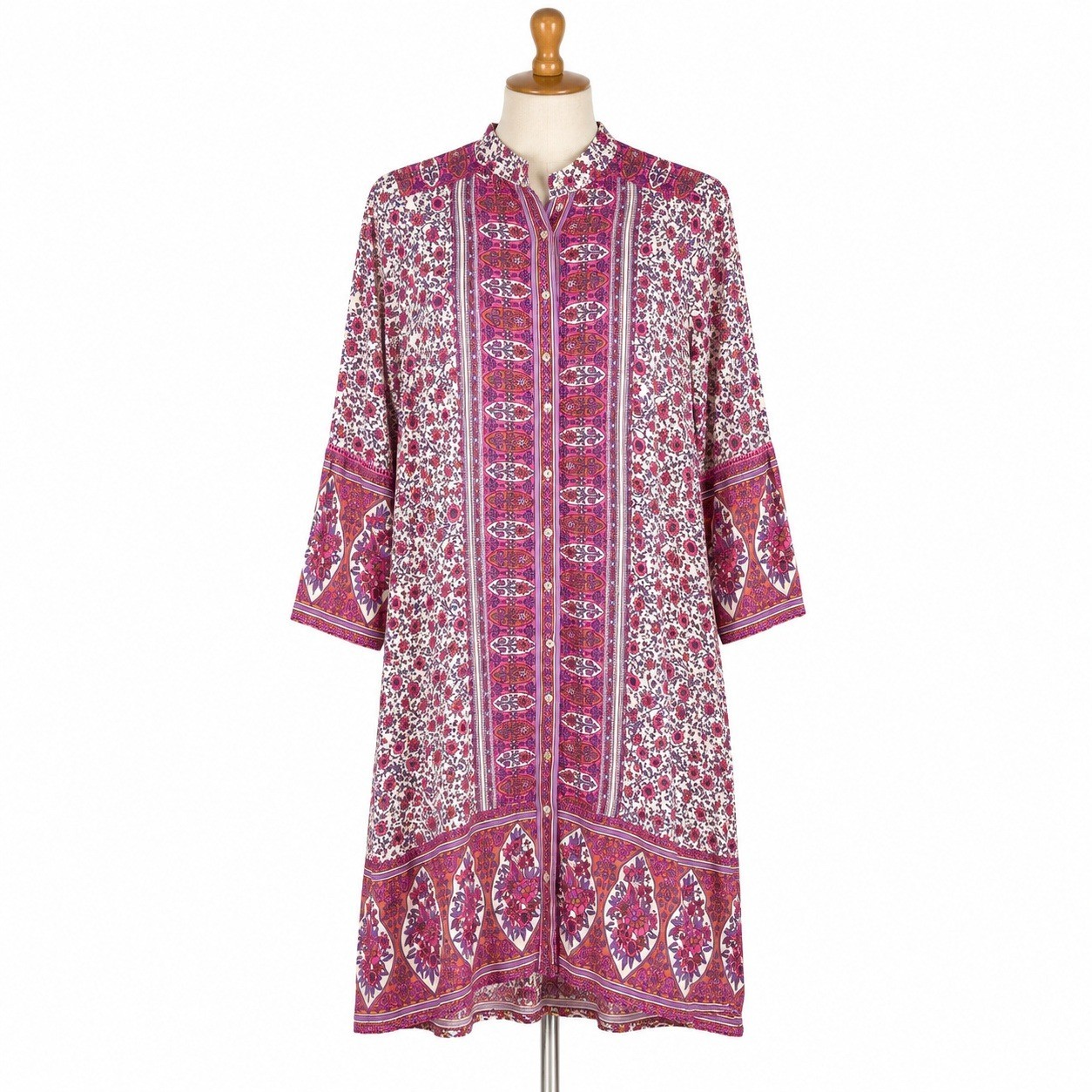 R.Vivimos Women Medium Pink Floral Button Down Boho Midi Dress Floral Print