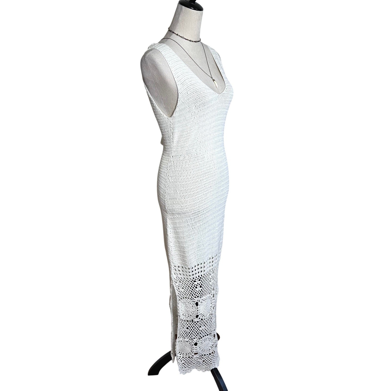Spell & The Gypsy Let The Sunshine In Crochet Maxi Dress Cream Boho V-Neck M