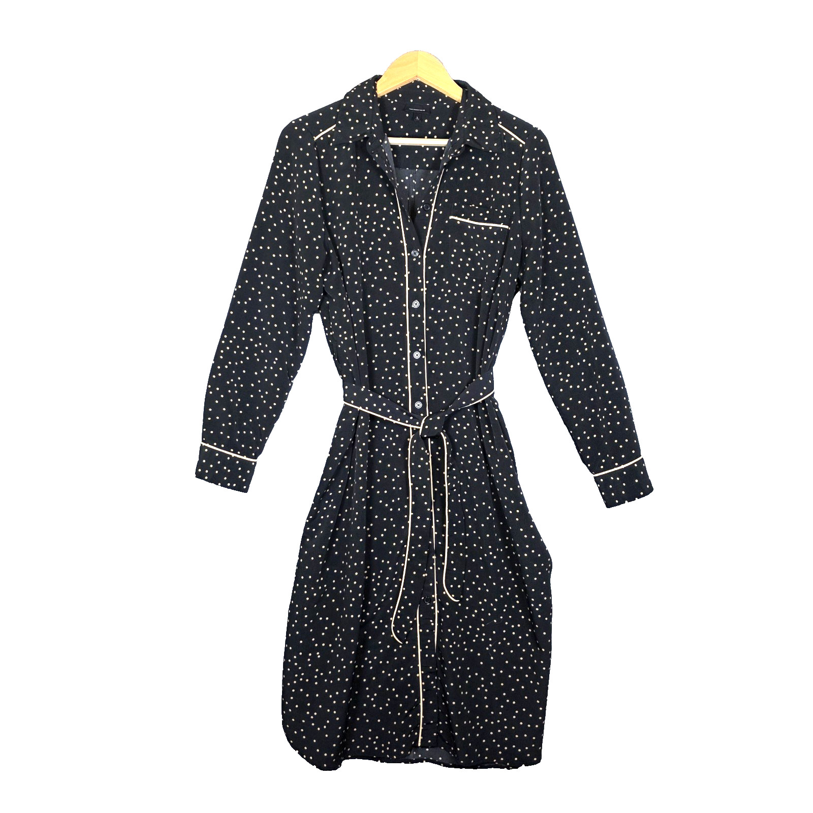​Who What Wear Target Polka Dot Shirt Dress L Large Black Beige Midi Long Sleeve